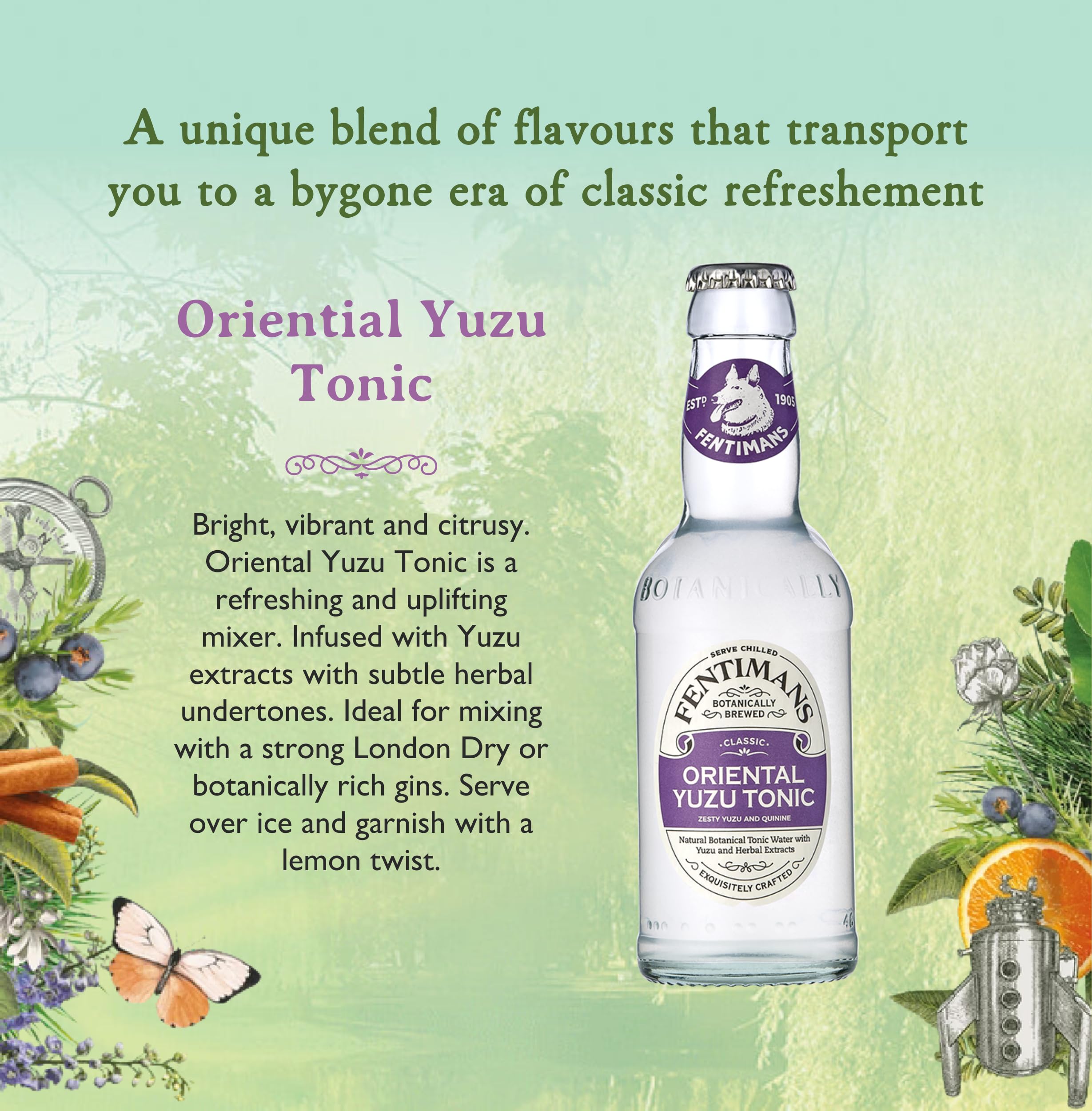 Fentimans Oriental Yuzu Tonic Water - Botanically Brewed, 4 x 200ml Pack