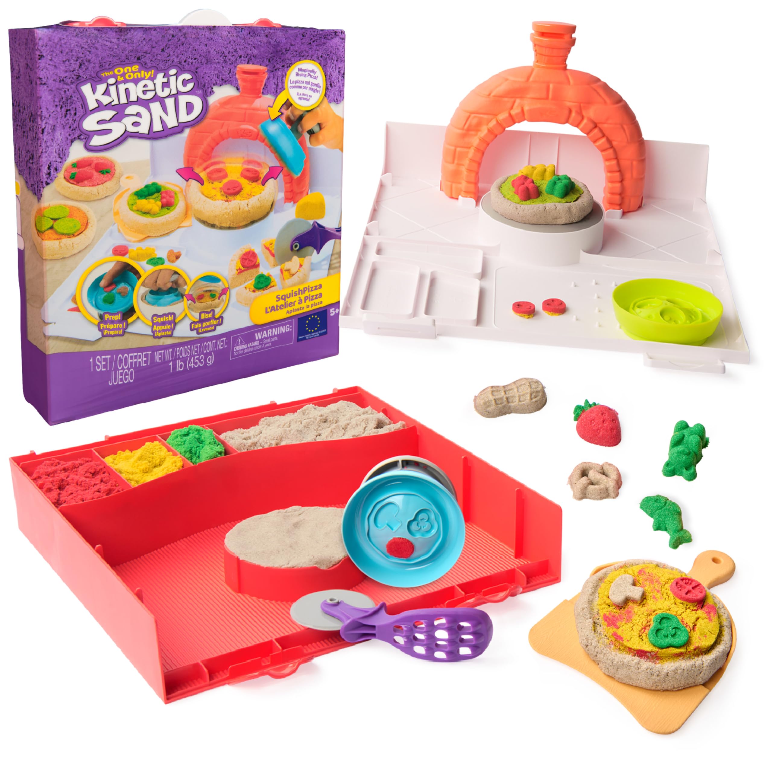 Kinetic Sand SquishPizza Rising Pizza Playset with 452g Play Sand and 5 Tools | Ages 5+