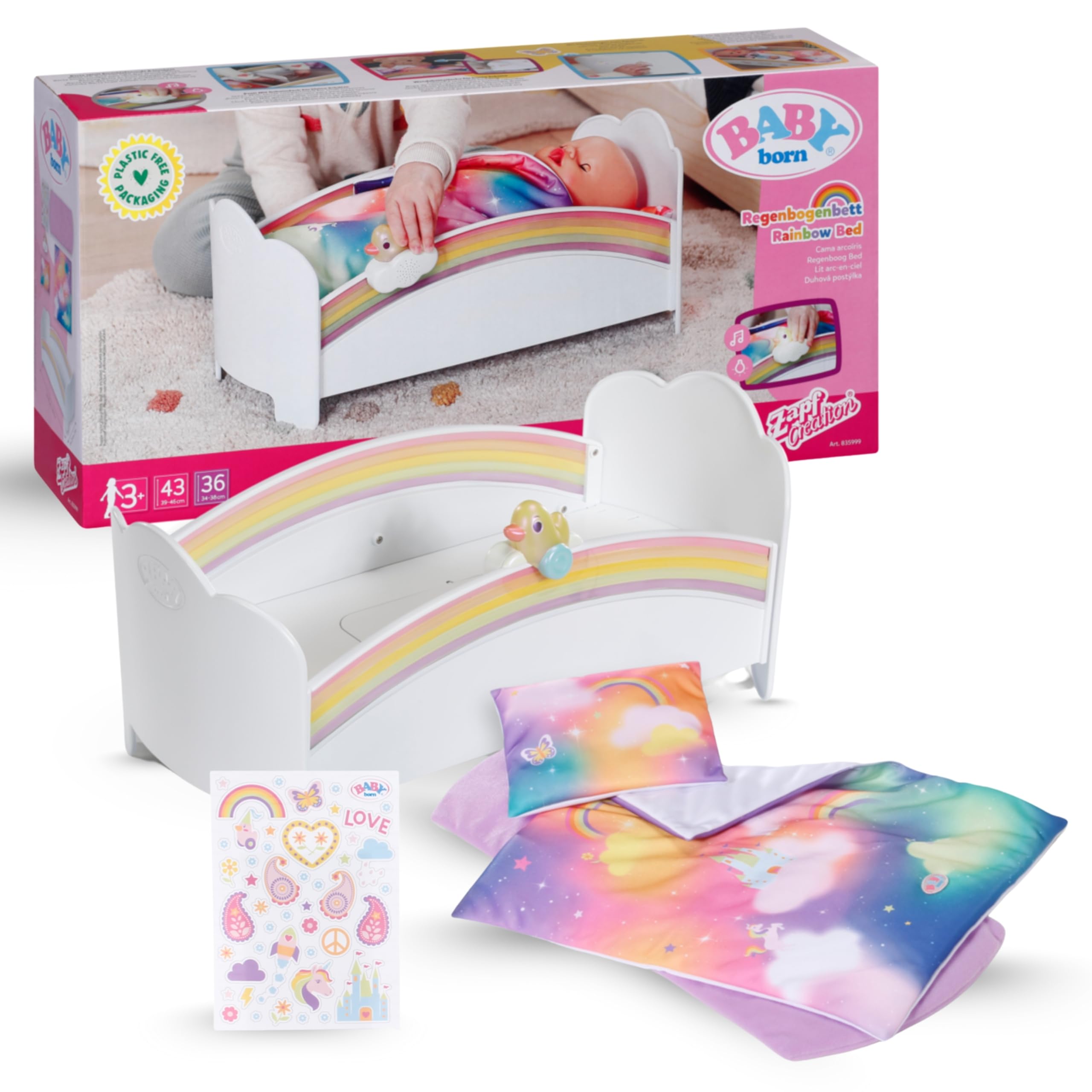 BABY born Rainbow Bed - Light & Calming Melodies | Fits 36 Months - 10 Years | Plastic