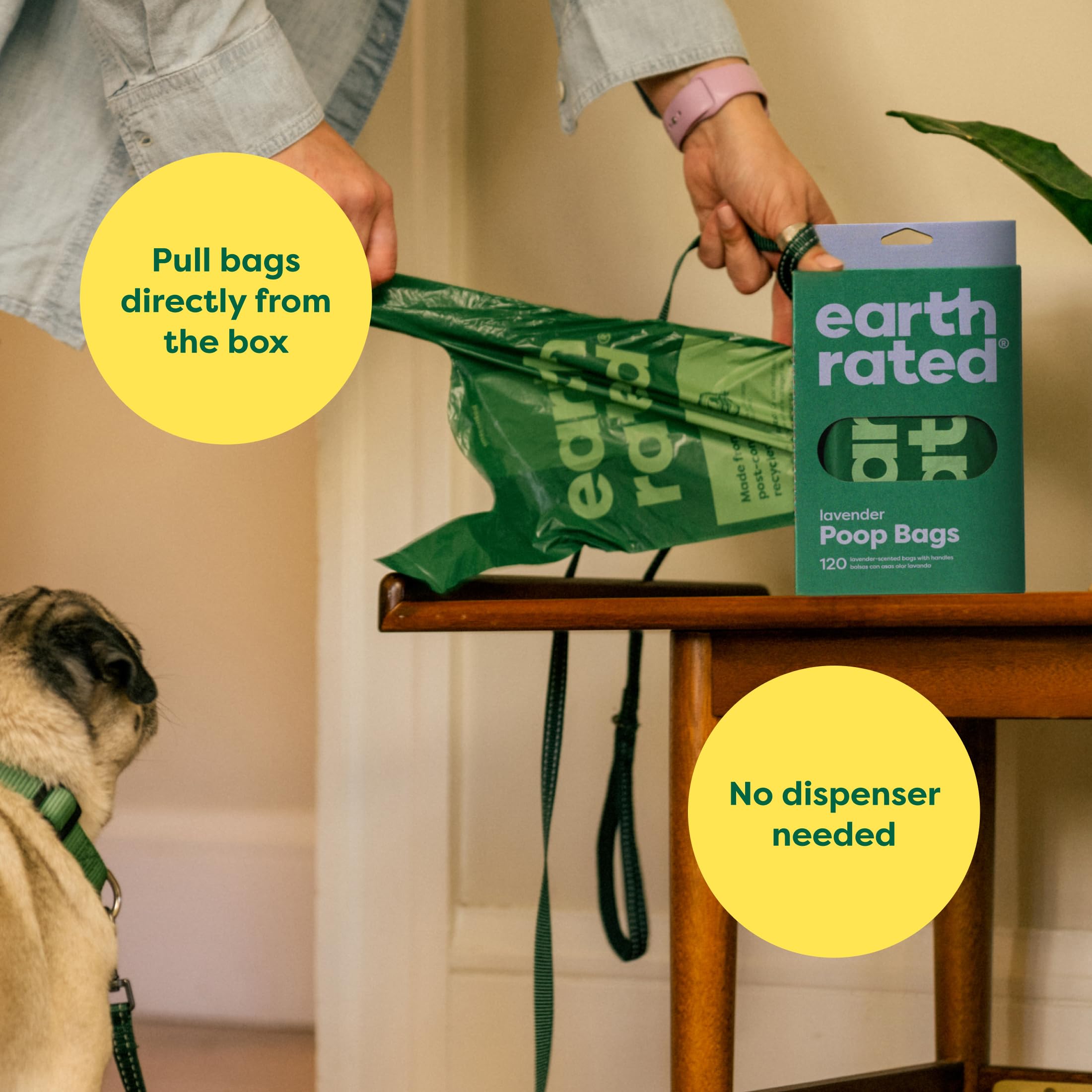 Earth Rated Dog Poo Bags with Handles - 120 Count, Lavender Scented, Leakproof | 34 cm x 17 cm 3