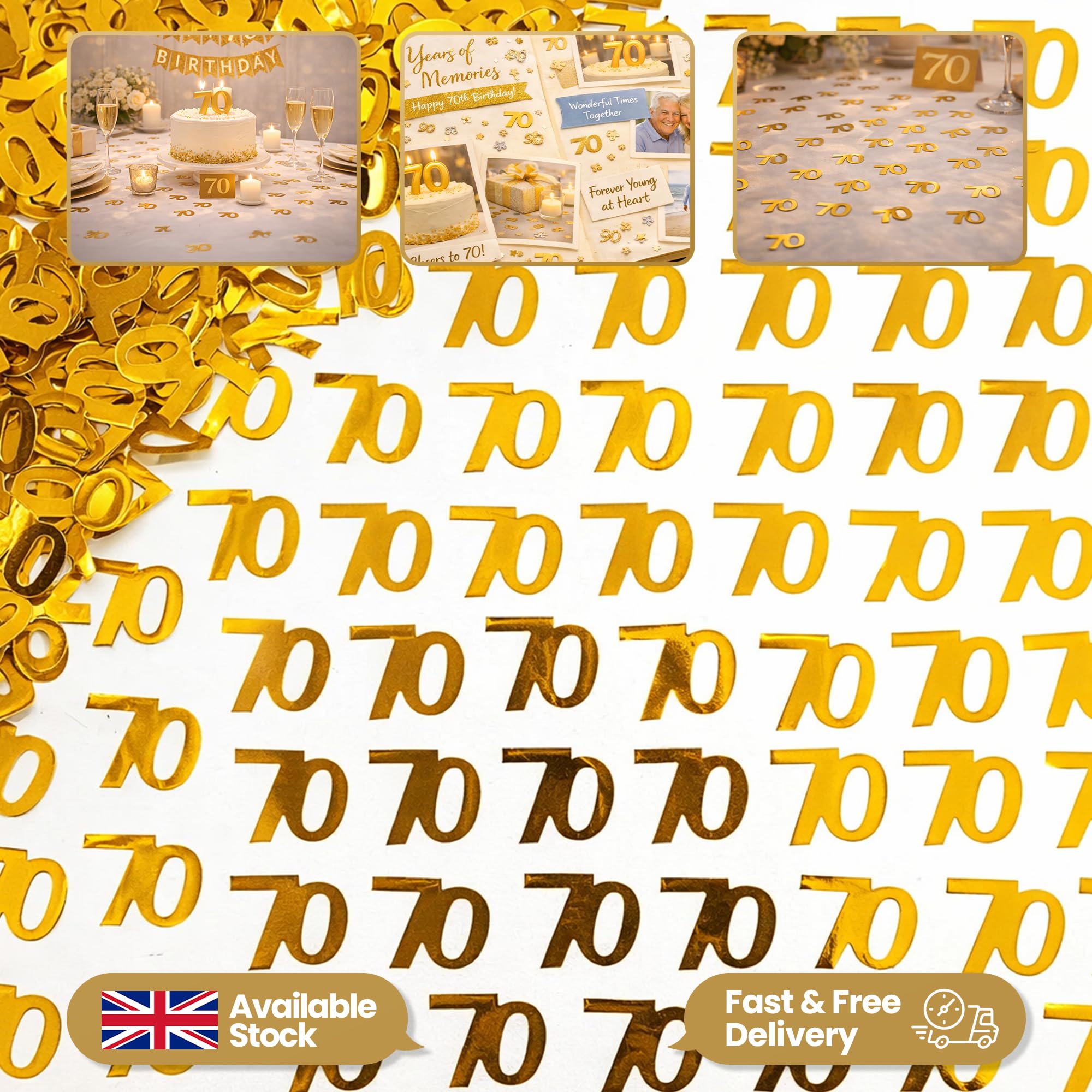 SHATCHI 14g Gold 70th Birthday Confetti Foil Metallic Glitz Table Scatter 3