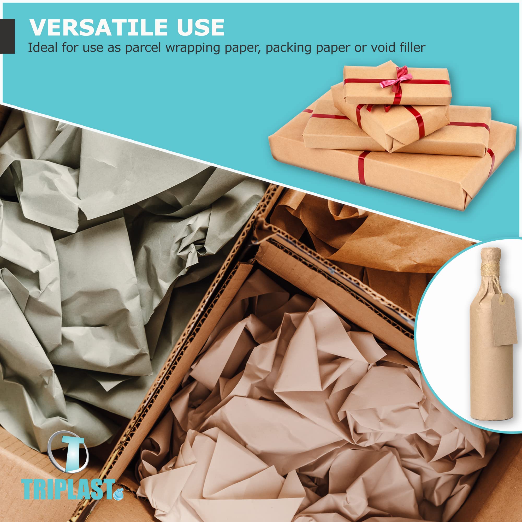 Triplast Brown ECO Kraft Paper Roll - 90 gsm Uncoated Rustic Finish | 600mm x 10m 5