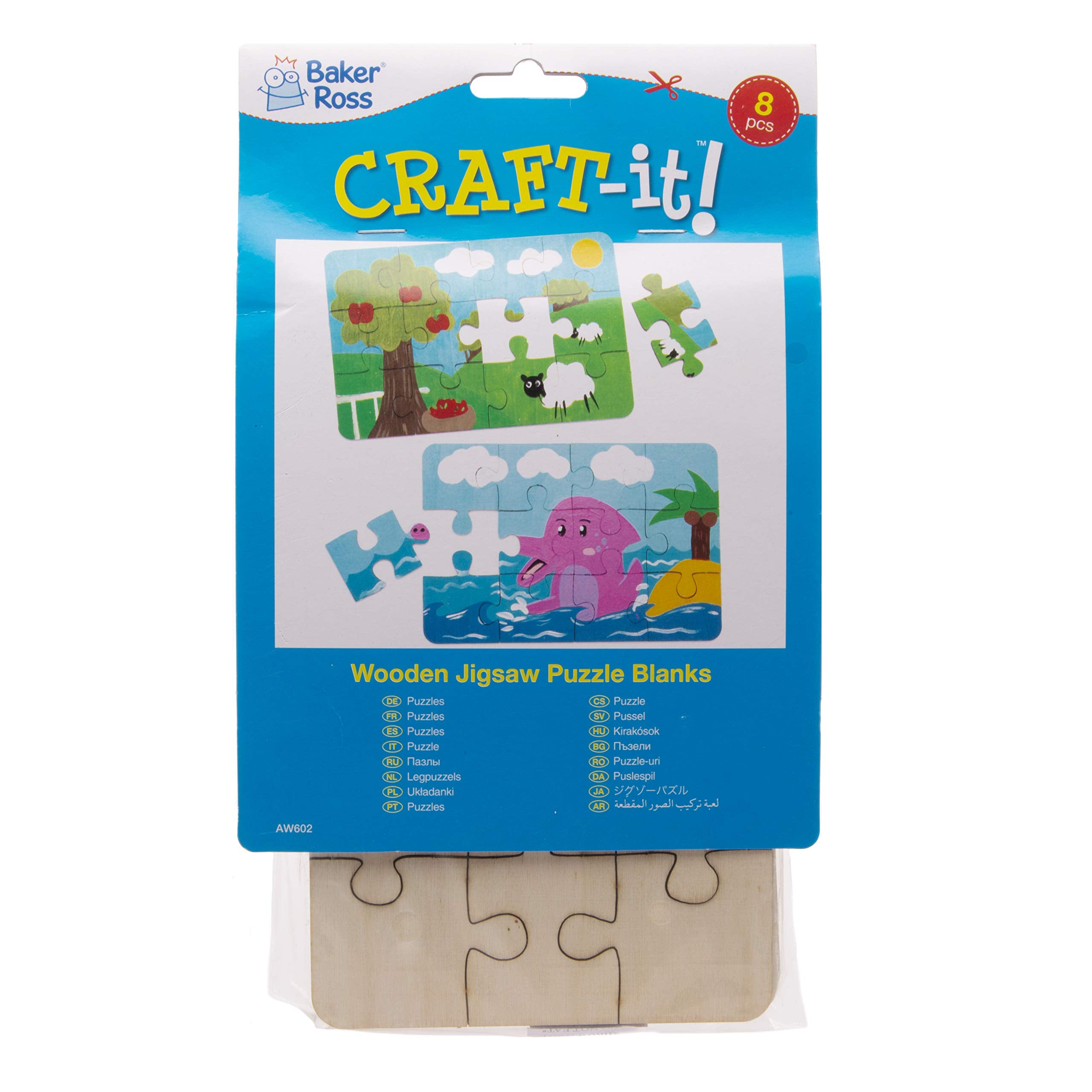 Baker Ross Wooden Jigsaw Puzzles - Blank Canvas for Creativity | 12 Pieces, 18 x 12 cm | Pack of 8 4