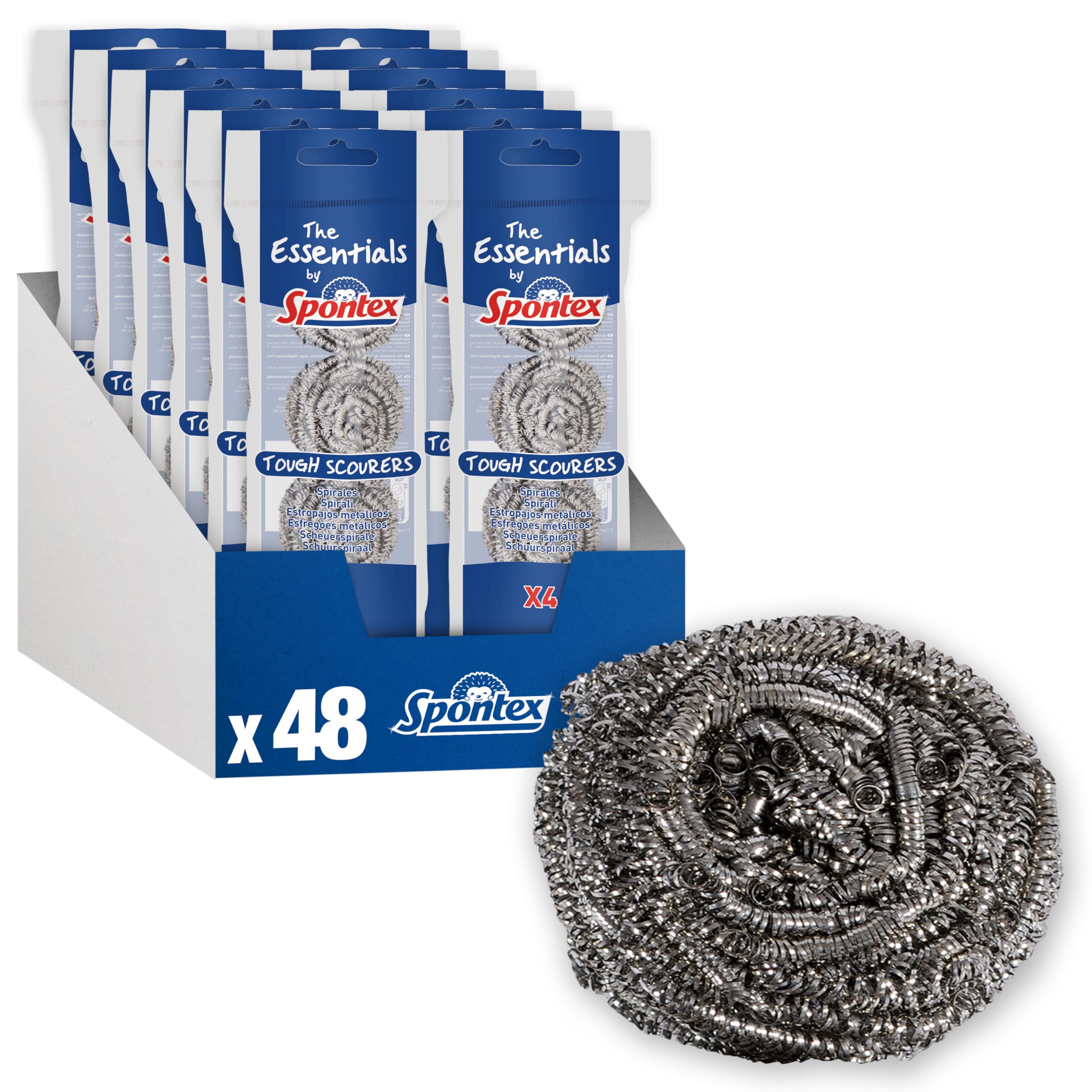 Spontex Essentials Tough Metal Scourers - Heavy Duty Cleaning | Stainless Steel | 48 Total Scourers 1