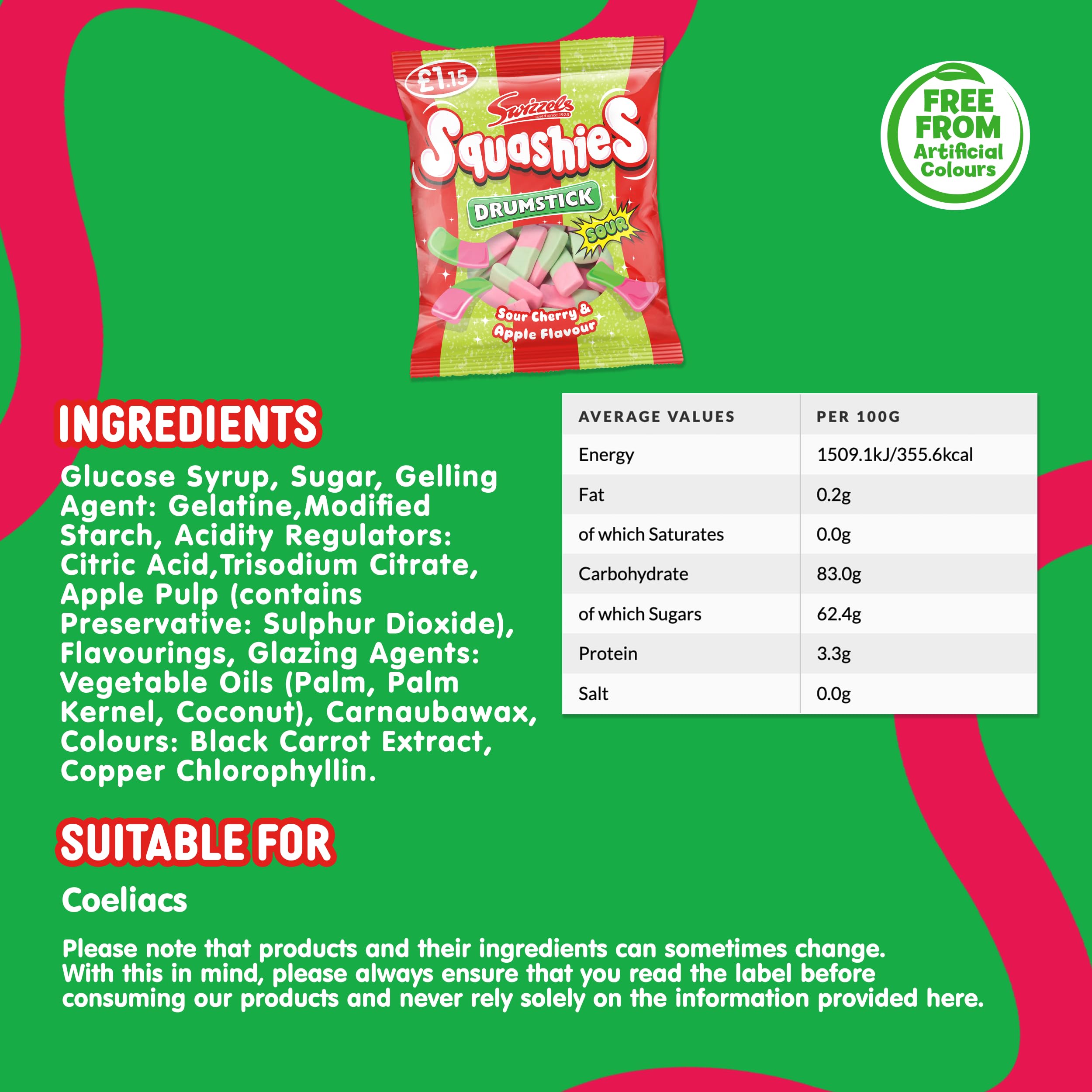 Swizzels Squashies Sweets - Sour Apple and Cherry Flavour Gummy Candy | 120g Pack 3