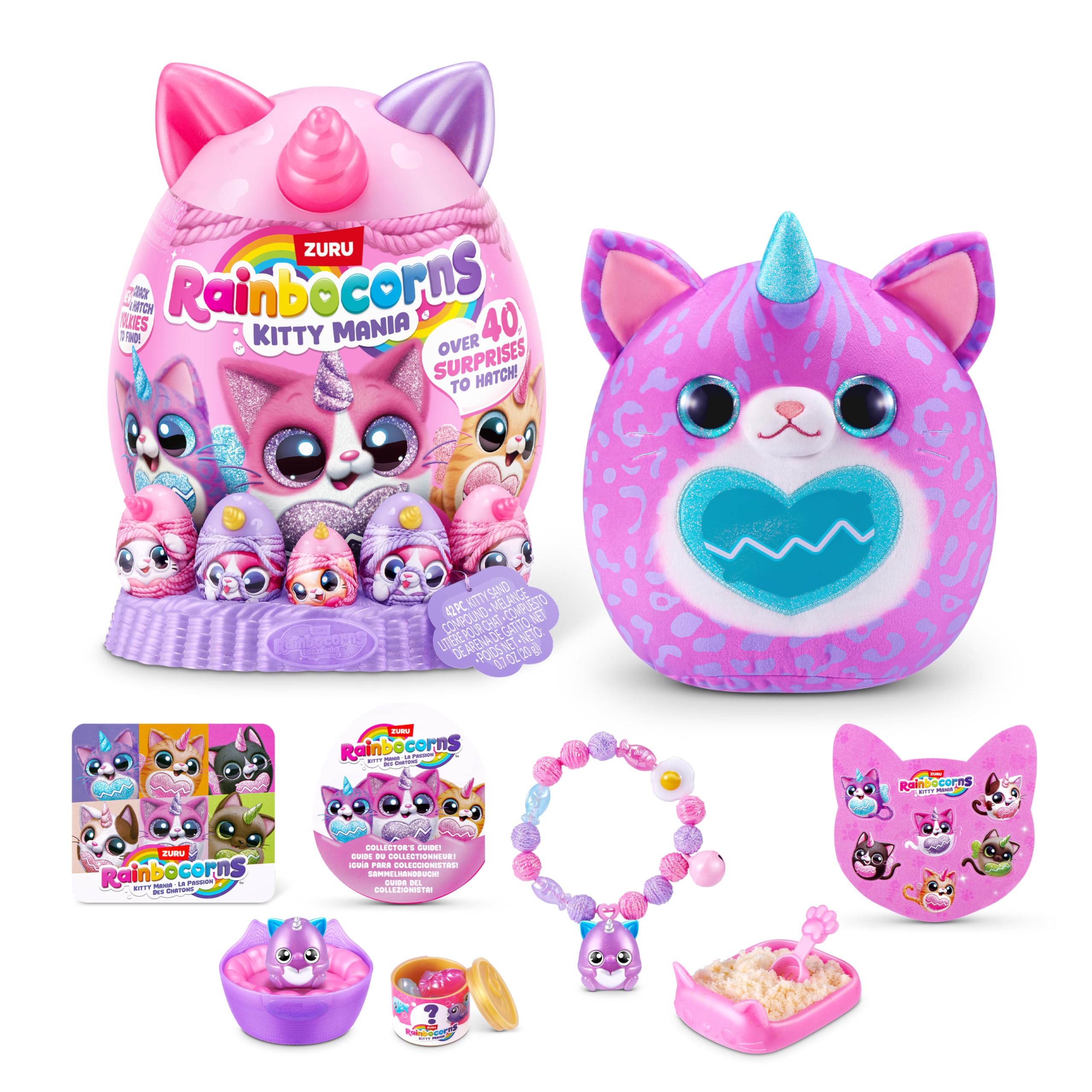 Rainbocorns Kitty Mania Purple Cat (Furrina) - Plush Hug-to-Hatch Toy with 40+ Surprises, Ages 3+