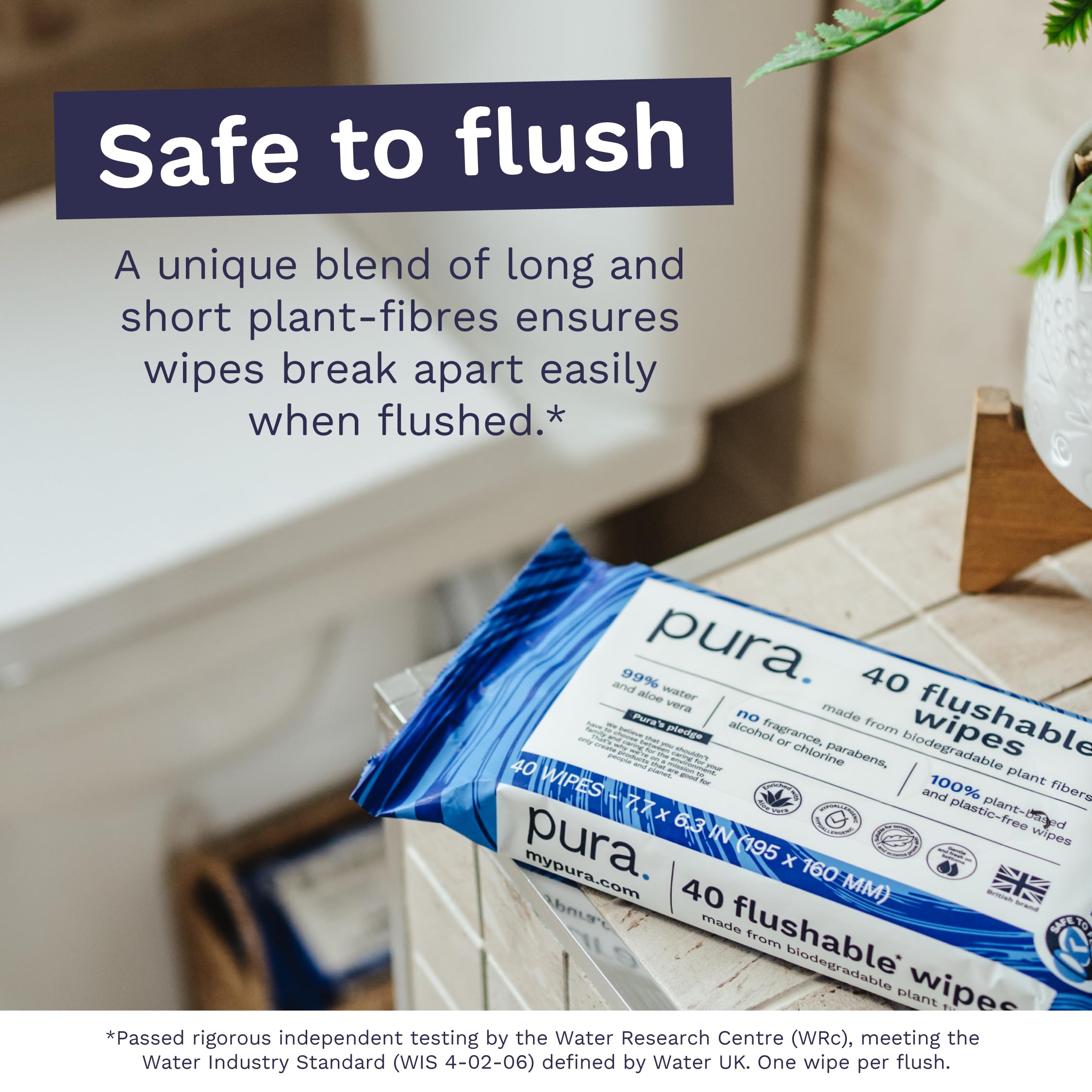 Pura Flushable Moist Toilet Tissue Wipes - 40 Count Pack, 100% Plastic Free 6