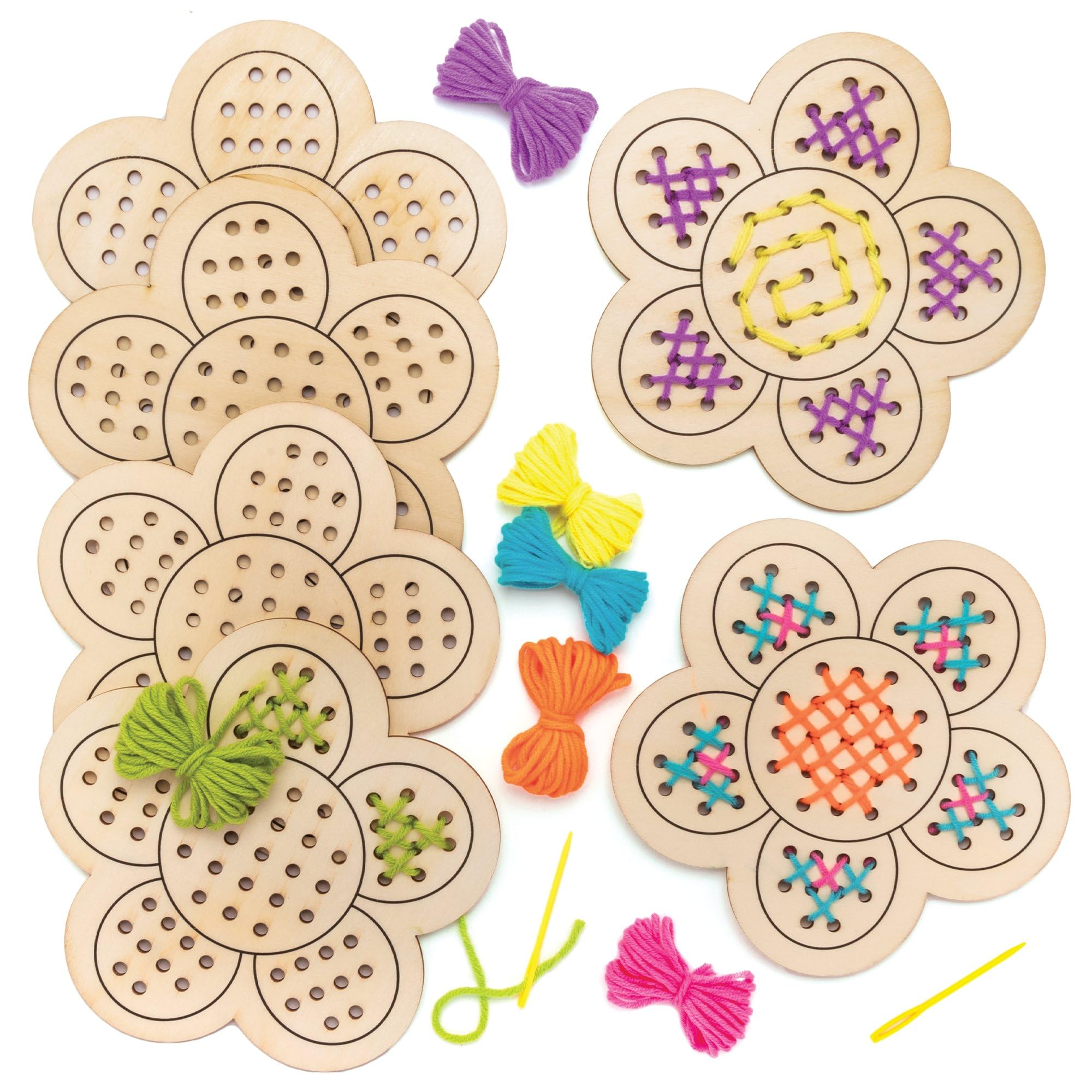 Baker Ross Flower Wooden Threading Kits - Pack of 4 | Kids Crafts | Ages 3+ 1