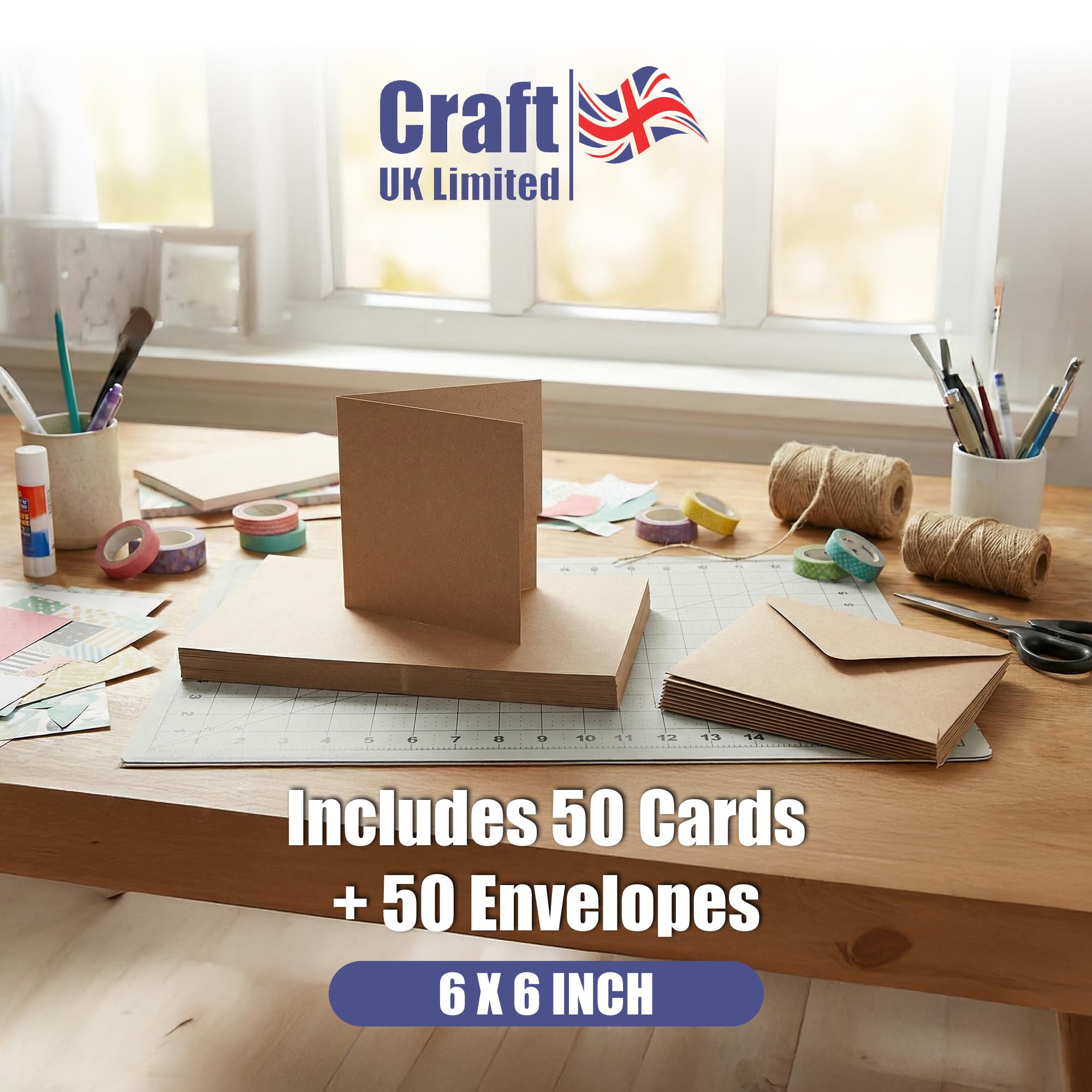 Craft UK Kraft Card and Envelope Pack - 6 x 6 Inch | 50 Count | Ideal for Invitations 3