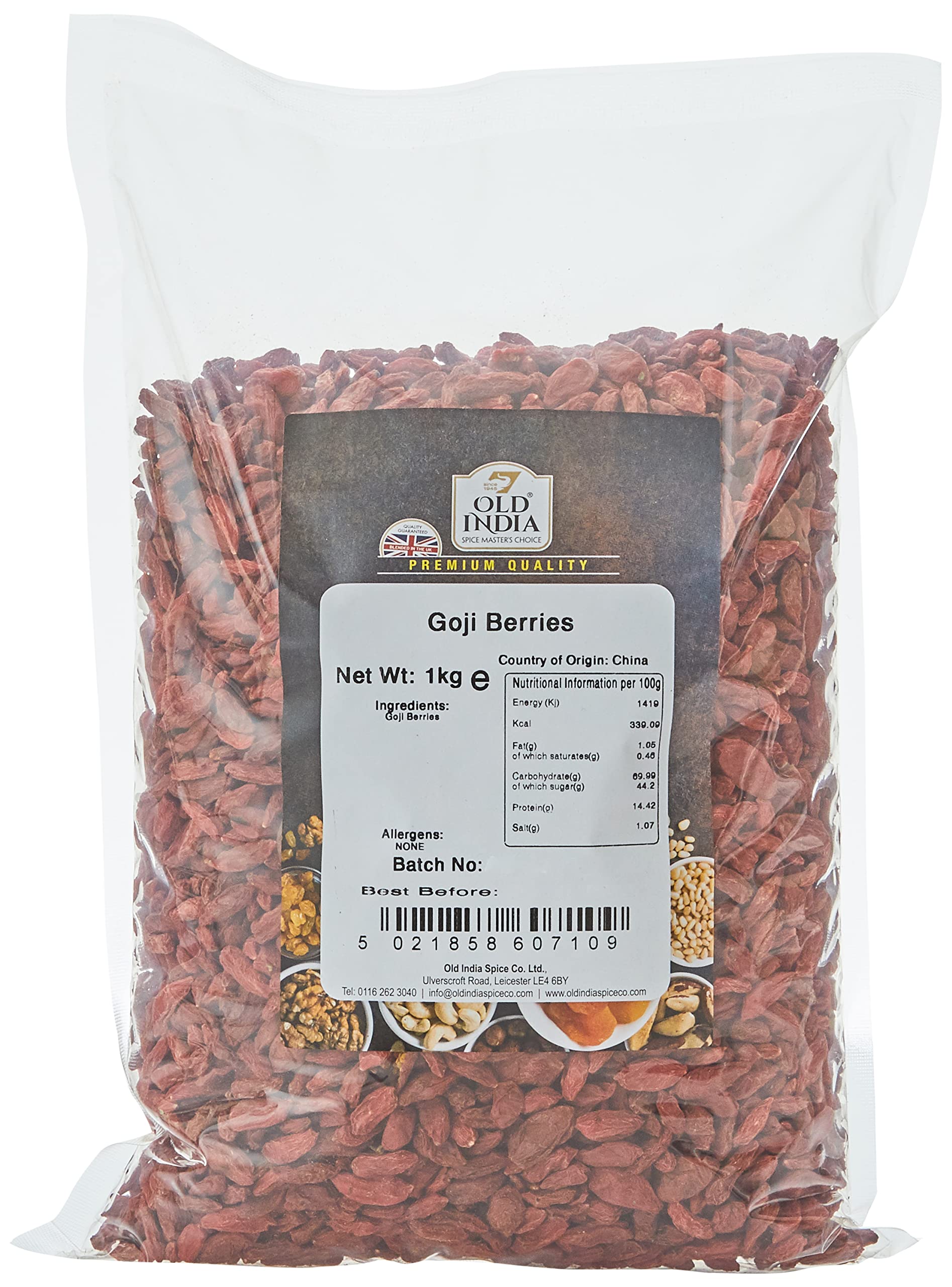Old India Goji Berries - 1kg Natural & Additive Free Dried Fruit | Up to 2 Year Shelf Life