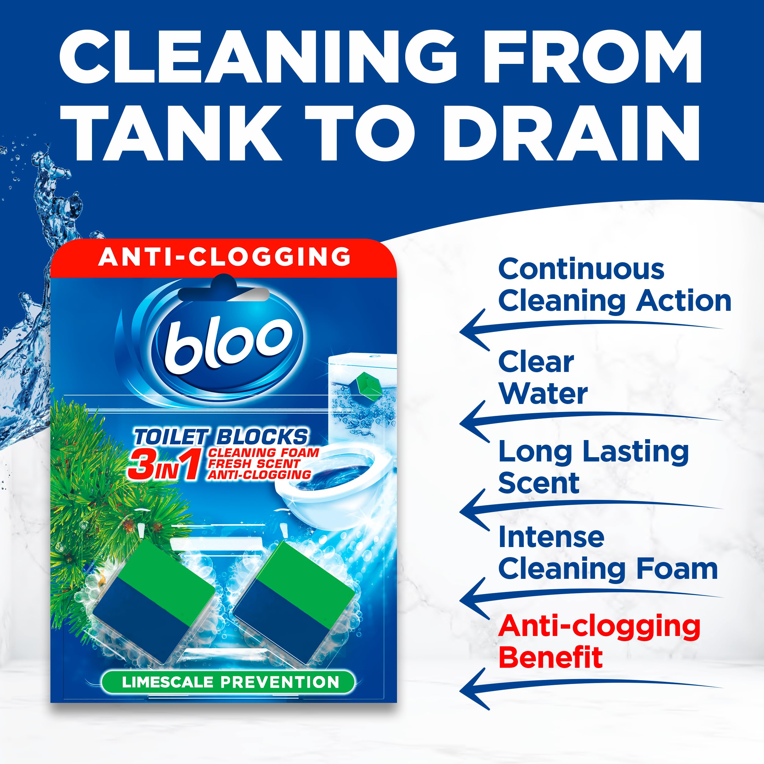 Bloo 3in1 Toilet Blocks - Limescale Remover & Cleaner | 2 Count Pack