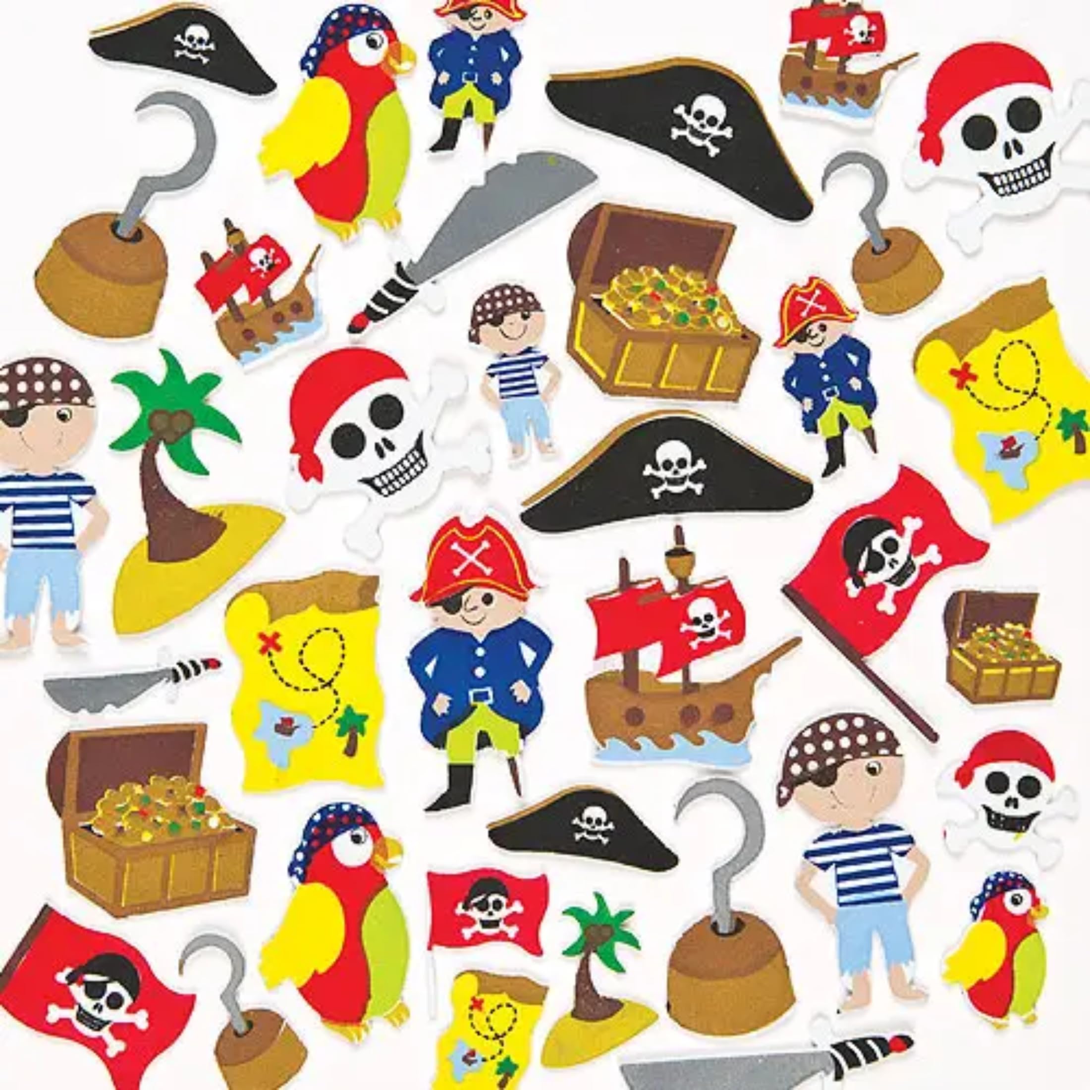Baker Ross Pirate Foam Stickers (Pack of 96) for Kids Crafts & Decorations | Self Adhesive Vinyl