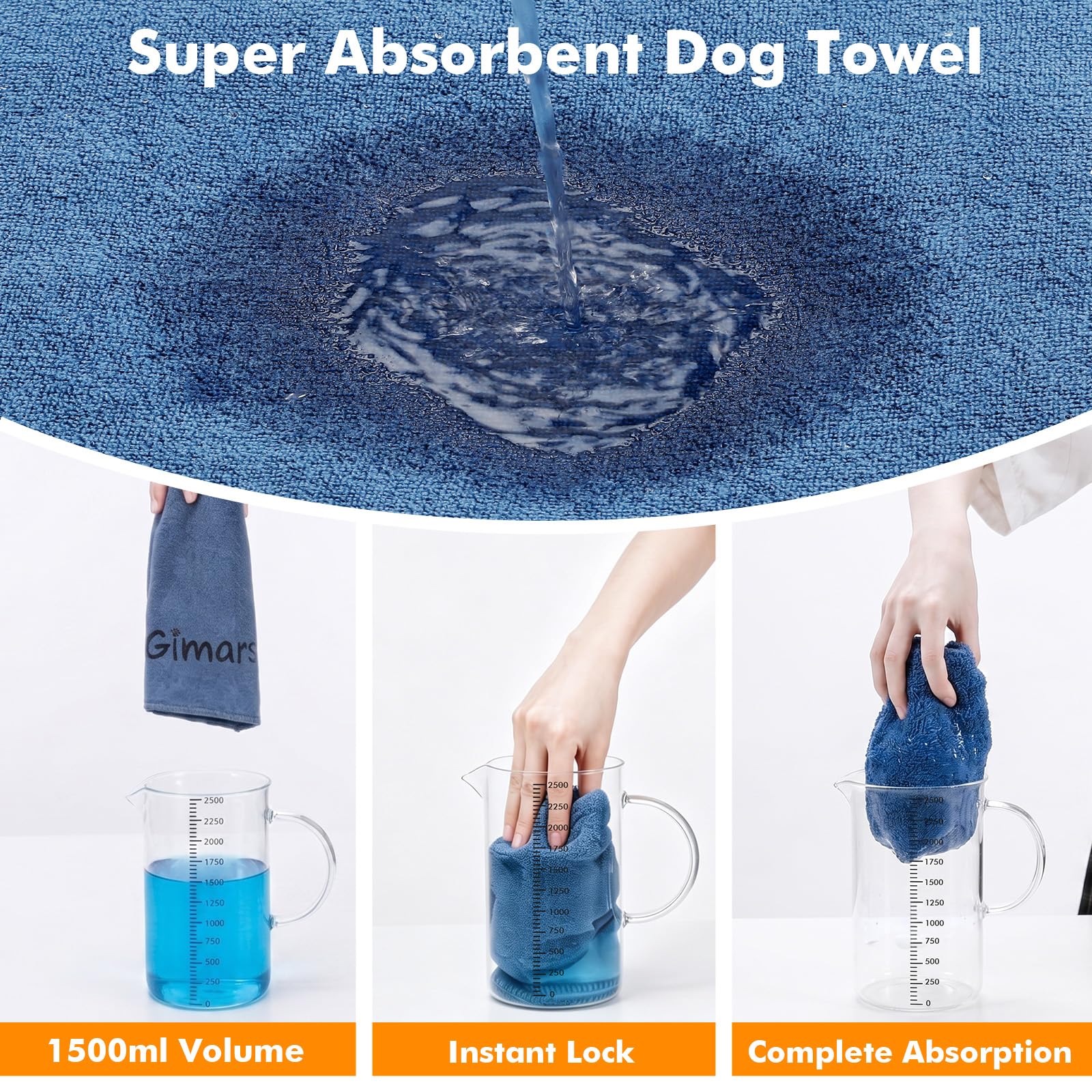 Gimars Super Absorbent Microfibre Dog Towel - 2 Pack, 75x35cm, Quick Dry