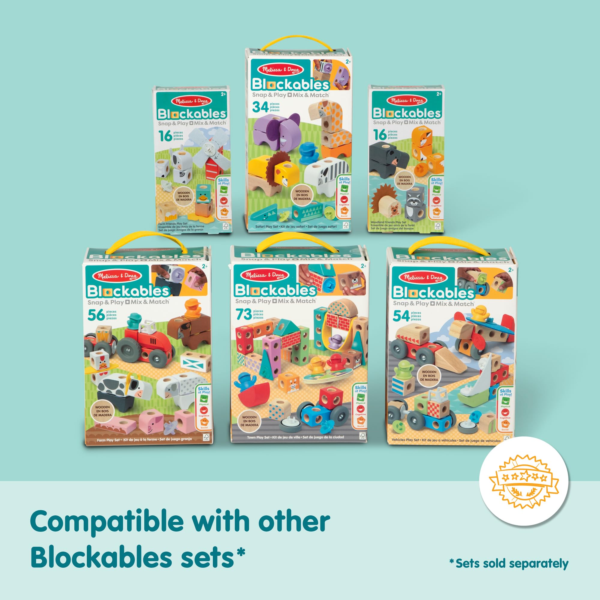 Melissa & Doug Blockables Farm Snap And Play Connectable Wooden Blocks Set for Ages 2+ 9