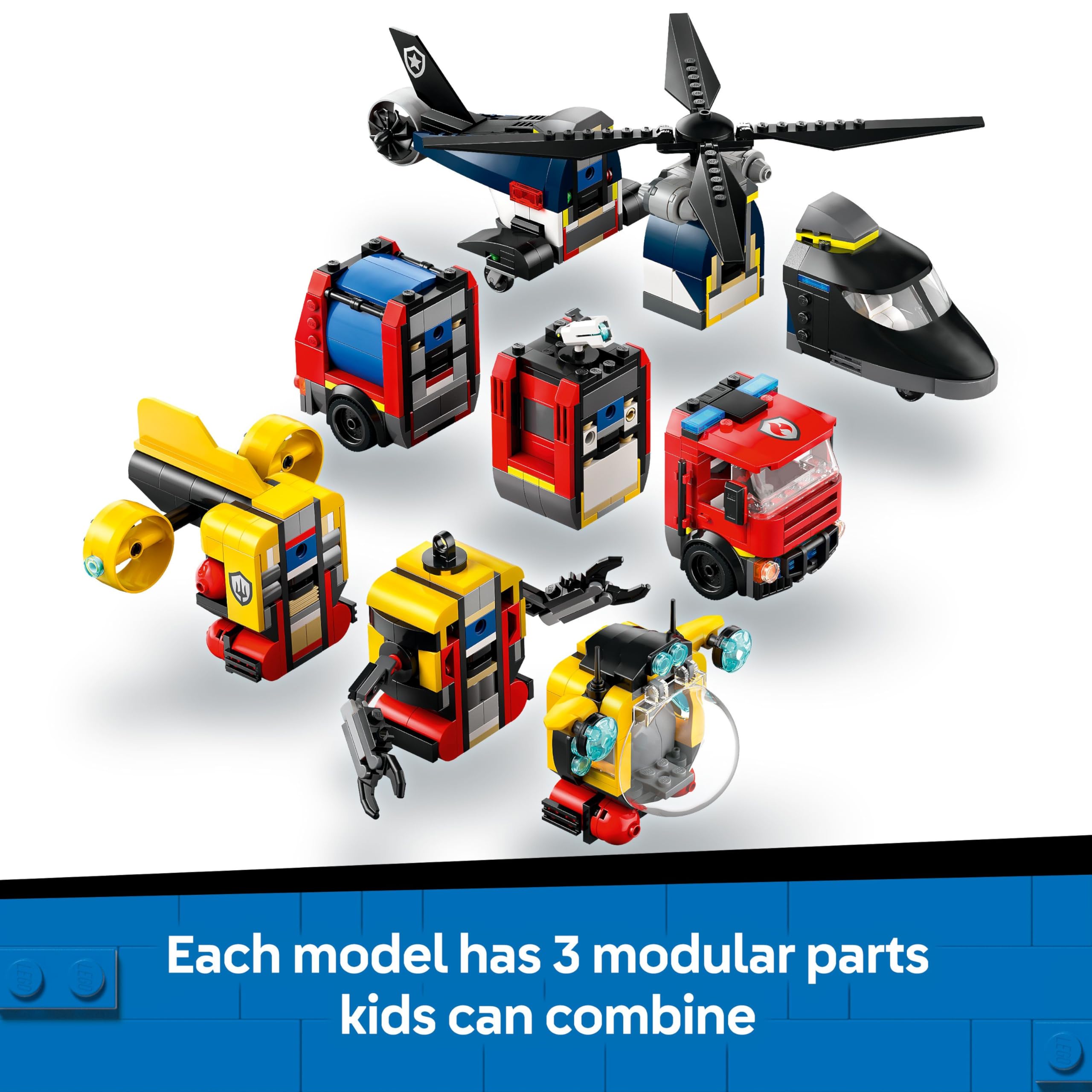 LEGO City 60462 Helicopter, Fire Truck & Submarine Remix Building Set | Ages 7+ 4