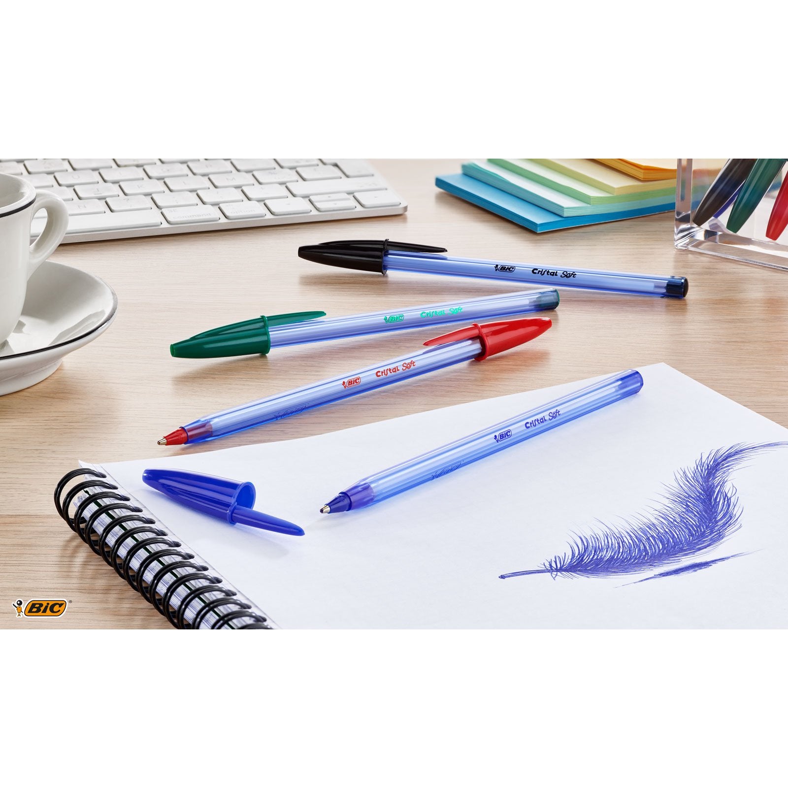 BIC Cristal Soft Ballpoint Pen - Soft Writing Experience | 0.4mm Fine Point | Green Ink | Box of 50