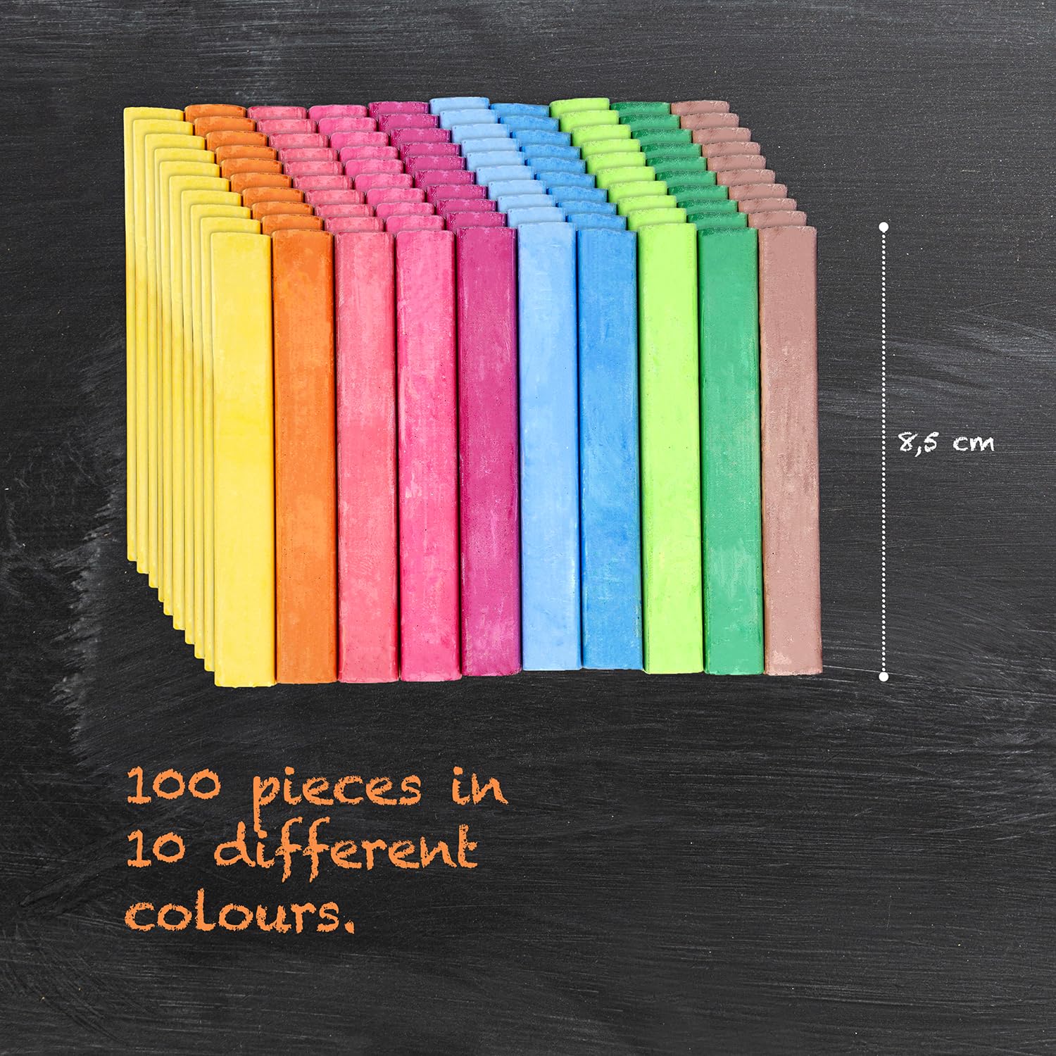 Westcott Coloured Chalk - 100 Pieces in 10 Vibrant Colours | 1.2 cm Diameter 5