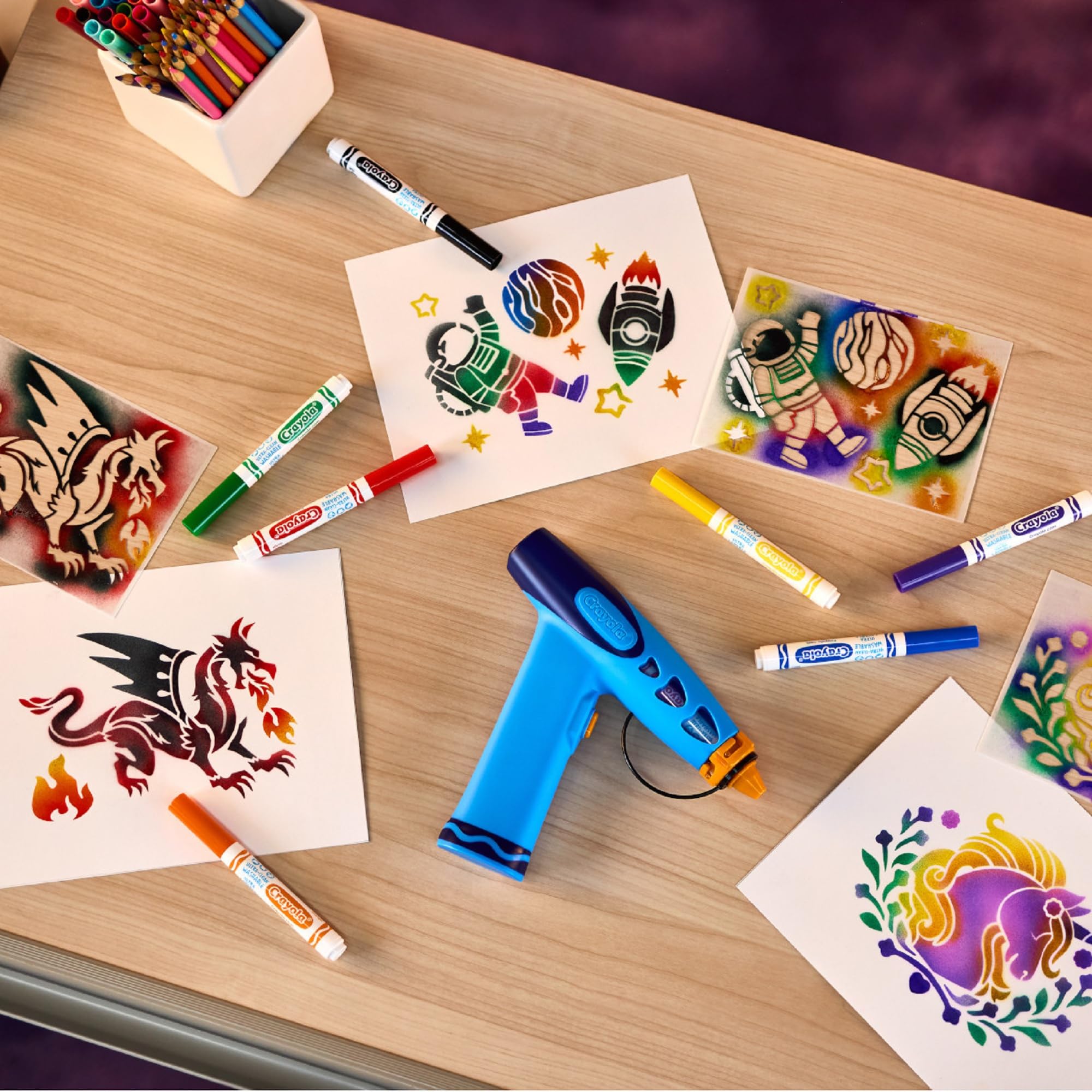 CRAYOLA Marker Airbrush - Spray Art Creation | Includes 8 Washable Markers & Stencils | Ages 6+ 3