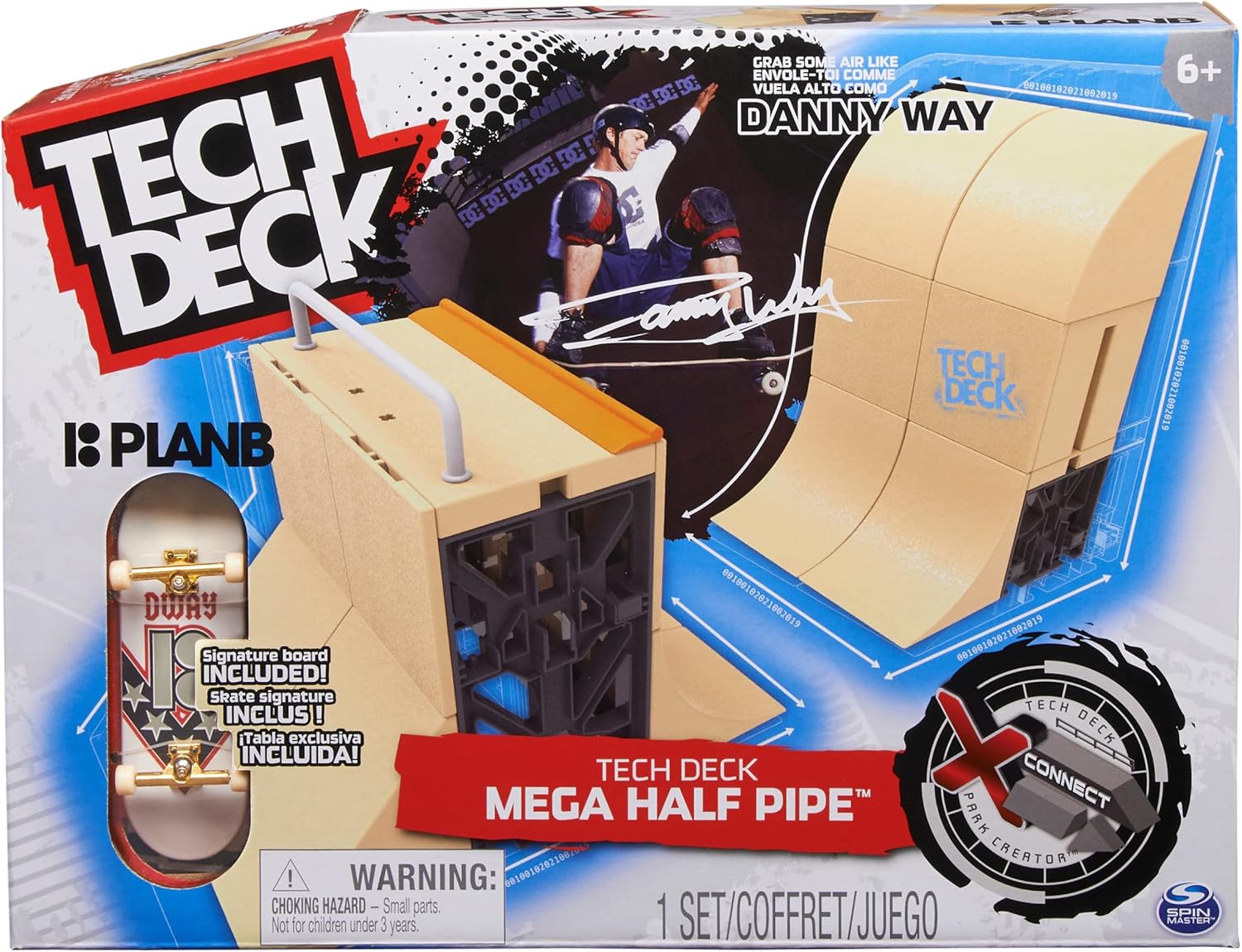 Tech Deck Danny Way Mega Half Pipe X-Connect Park Creator - Customizable Ramp Set with Exclusive Plan B Fingerboard 1