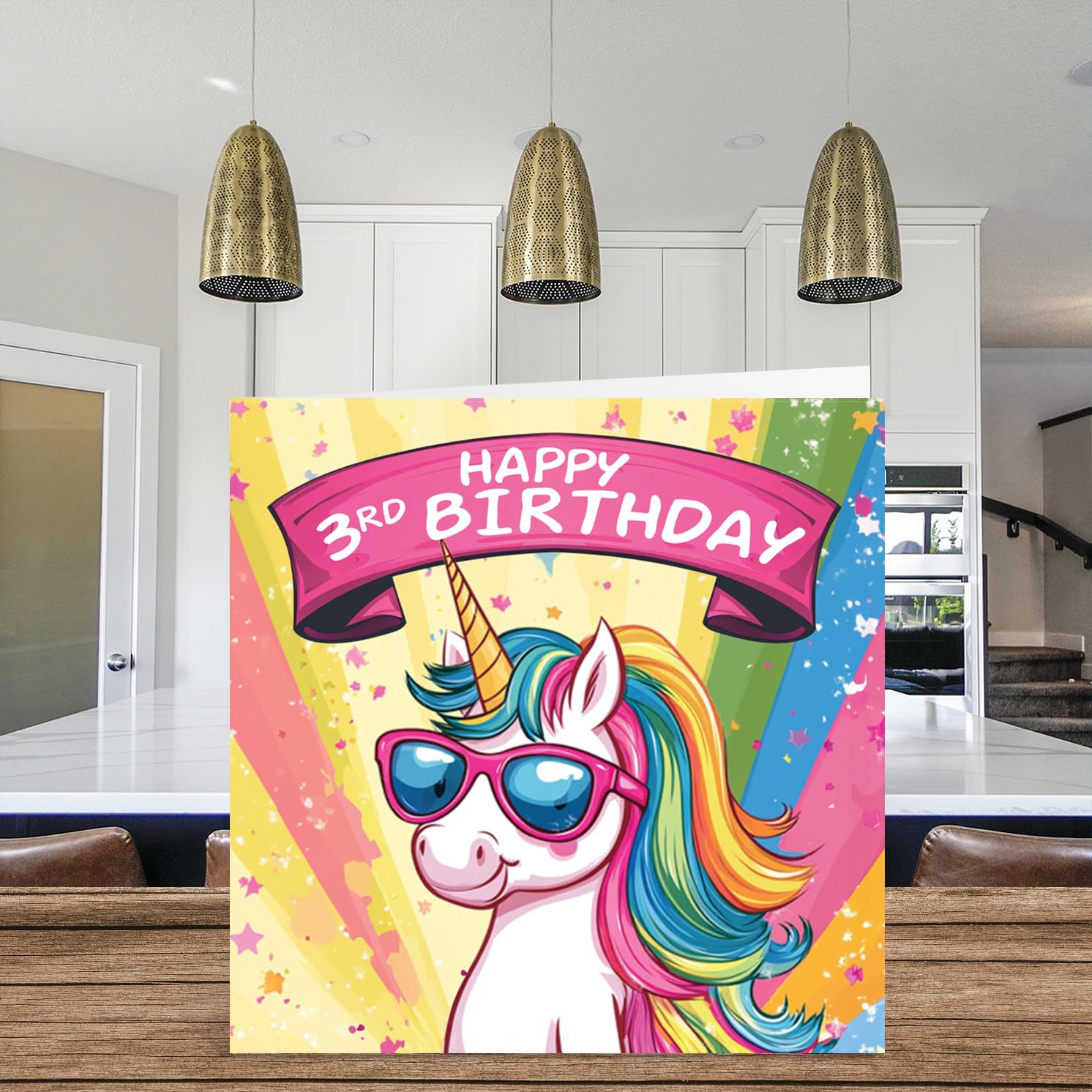 Stuff4 Girls 3rd Birthday Card - Cool Unicorn Sunglasses Design | 145mm Square | 300gsm 3
