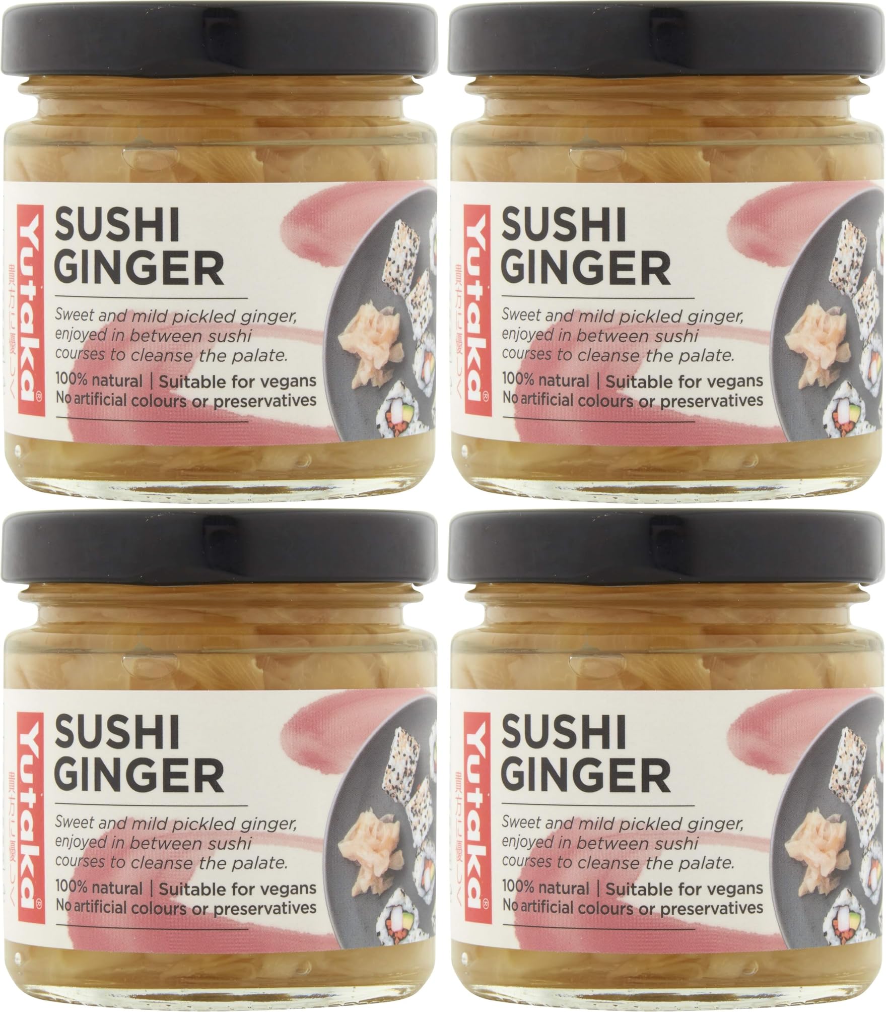 Yutaka Sushi Ginger - Sweet & Mild Pickled Gari | 100% Natural | Pack of 4 x 120g