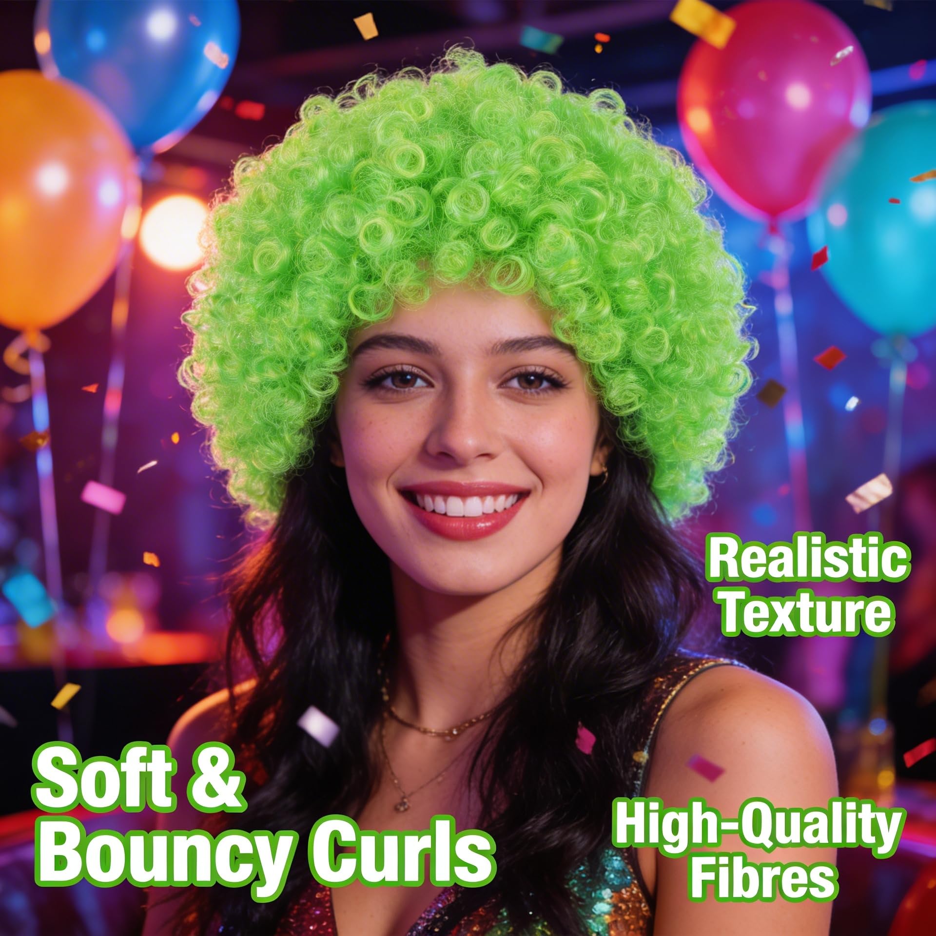 SHATCHI Unisex Adult Green Curly Bouncy Afro Wig | Fir Resistant Material | Adjustable Fit