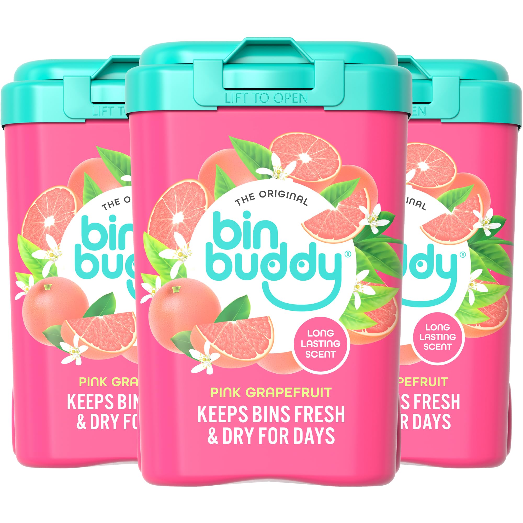 Bin Buddy Pink Grapefruit Bin Deodoriser Powder - Absorbs Mess & Eliminates Odour | Pack of 3 (450g Each) 1