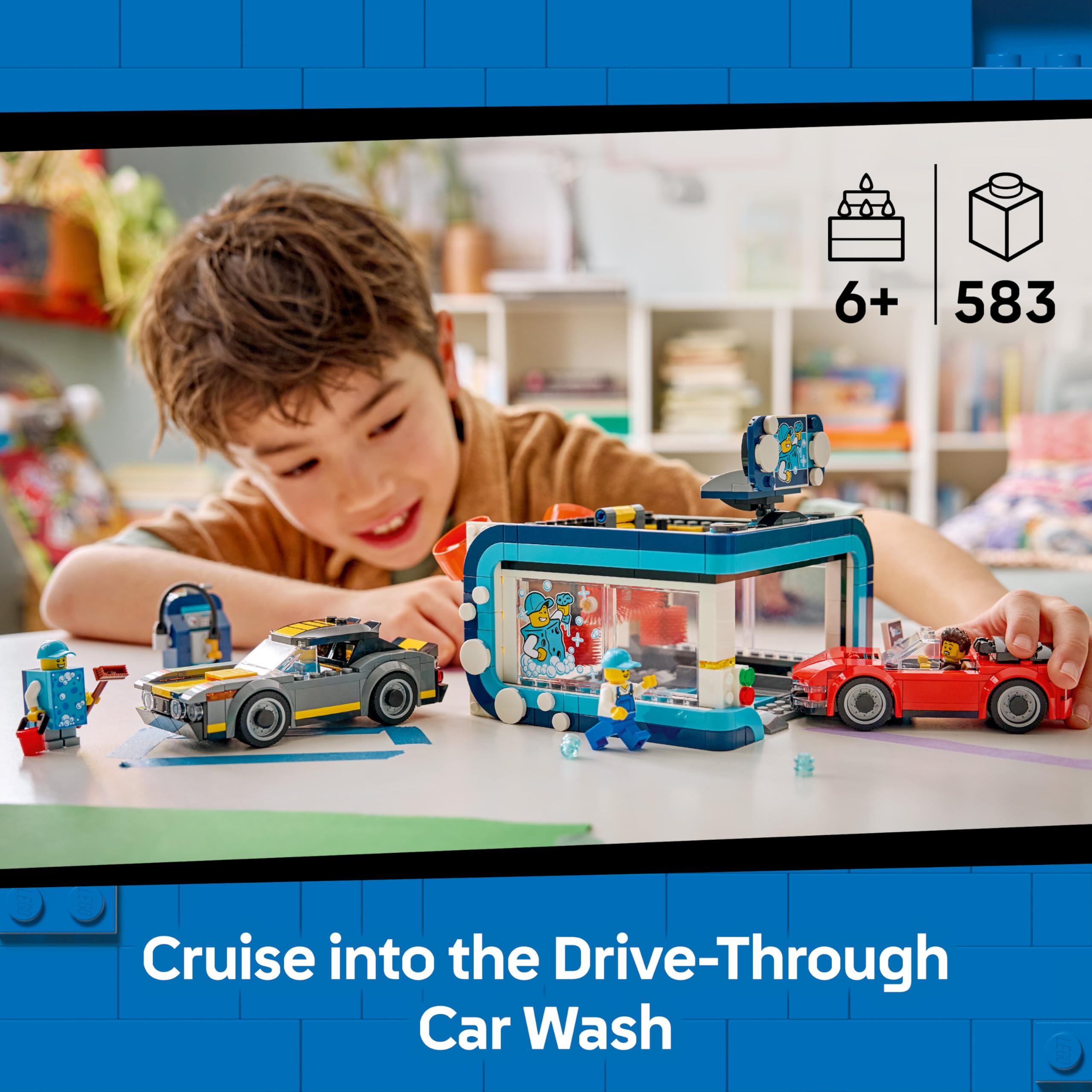 LEGO City Drive-Through Car Wash Toy Set 60497 with 2 Model Cars for Ages 6+