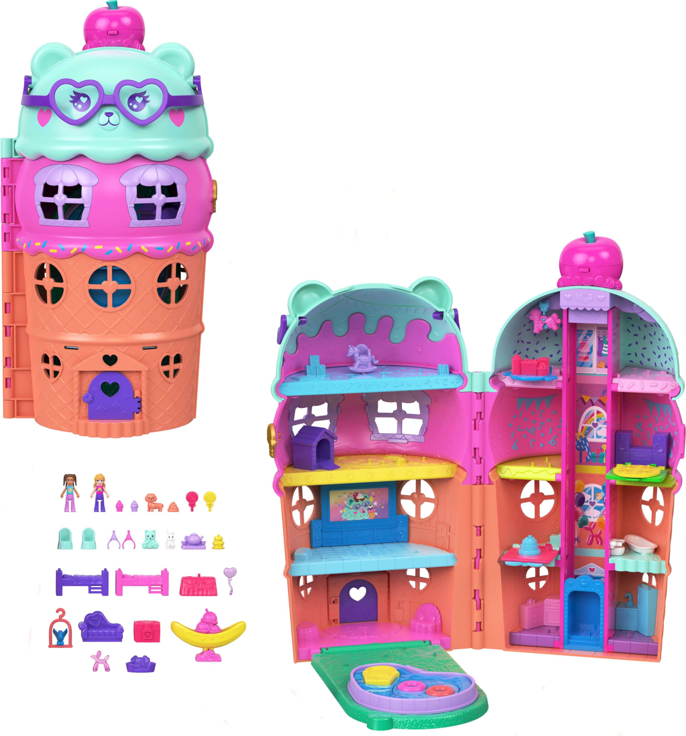 Polly Pocket Micro-Puppen und großes Gelato-Haus-Spielset – Eisbär-Thema, 4–8 Jahre