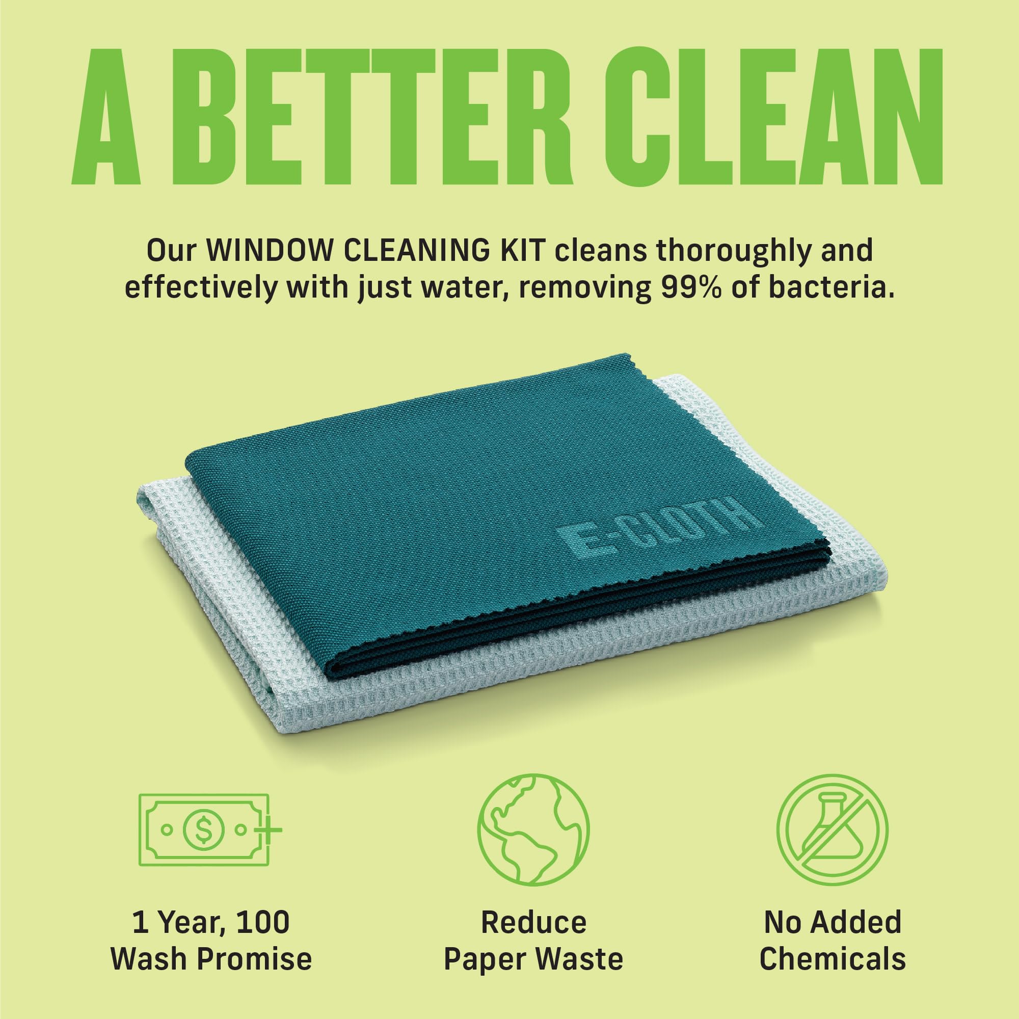 E-Cloth Window Cleaner Kit - Streak-Free Cleaning with Just Water | Microfiber | Green 3