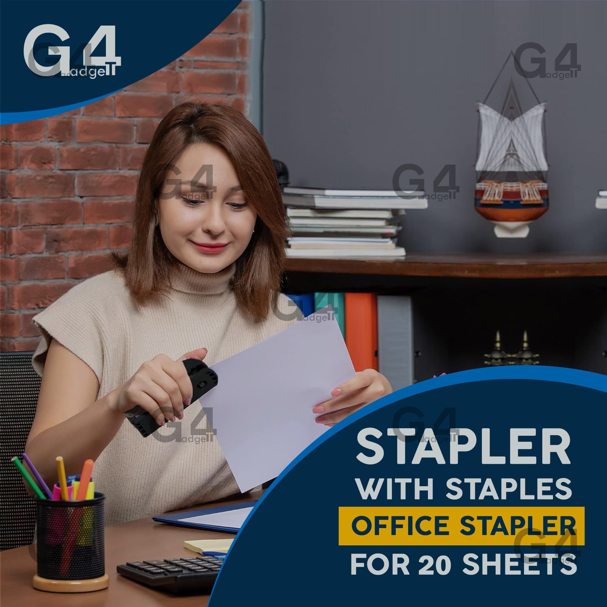 G4GADGET Desktop Stapler - 20 Sheet Capacity, Anti-Jam Mechanism | Includes 5000 Staples 3