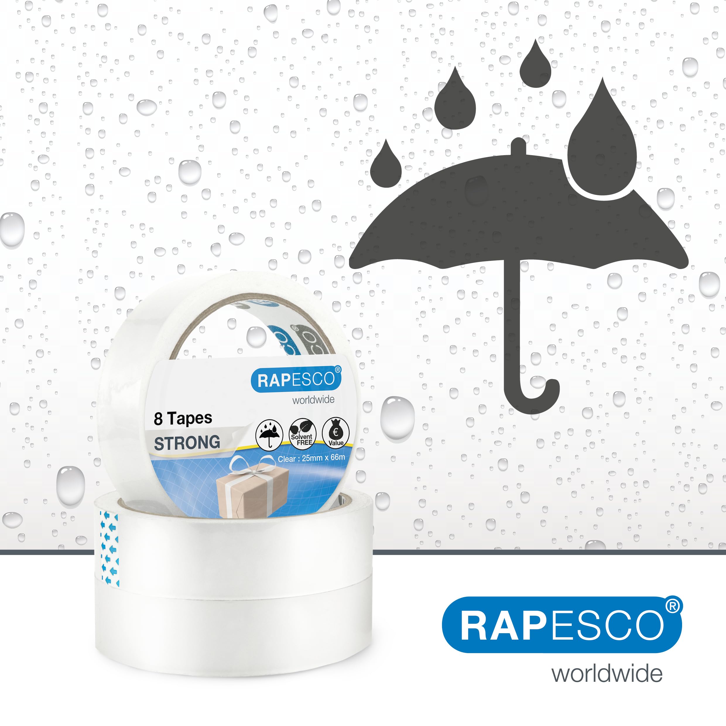RAPESCO 1808 Transparent Adhesive Tape Rolls - 8 Pack, 25mm x 66m, Clear Refills for 3" Core Dispensers 4