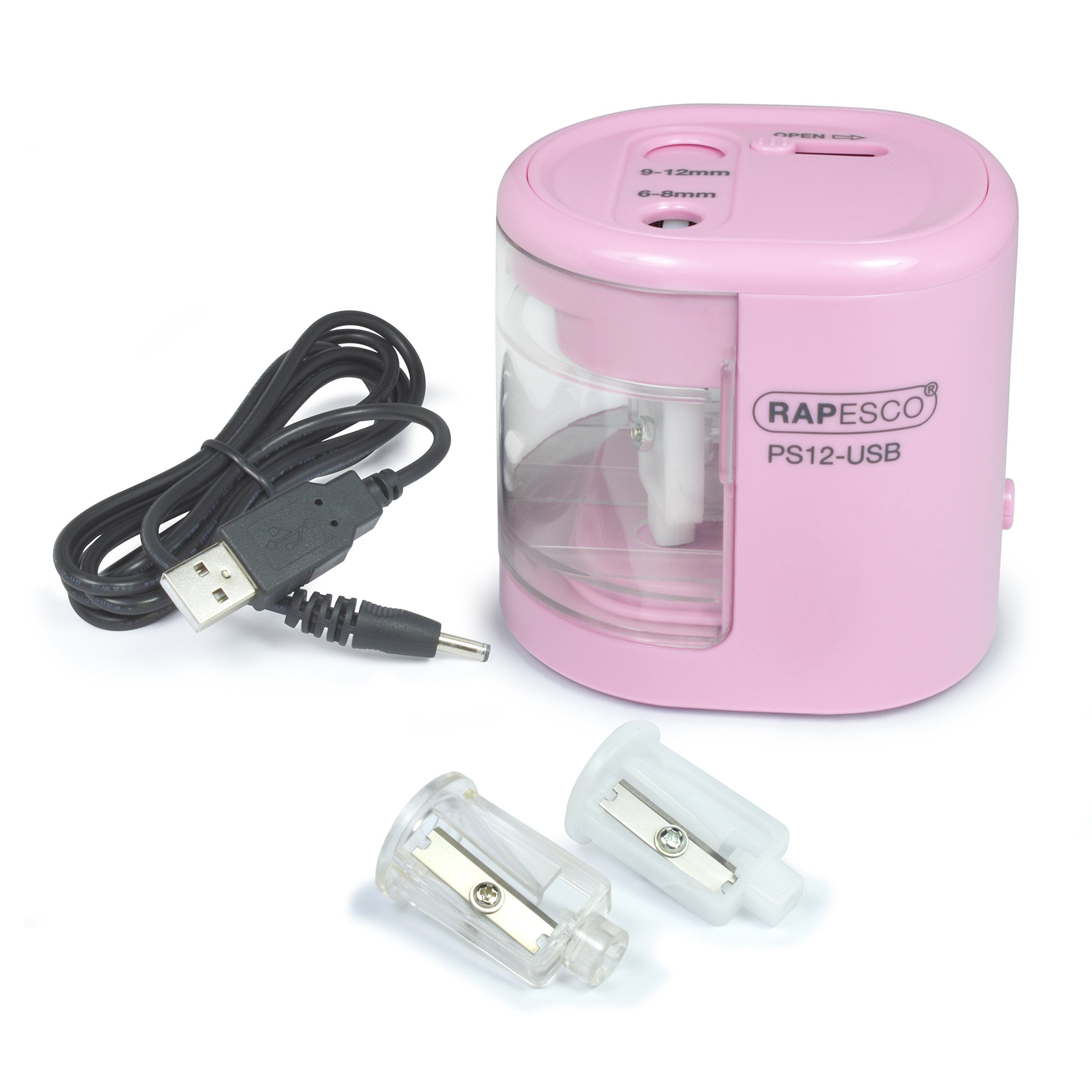 RAPESCO Automatic Electric Pencil Sharpener 1446 - Dual Hole | USB/Battery Powered | Candy Pink