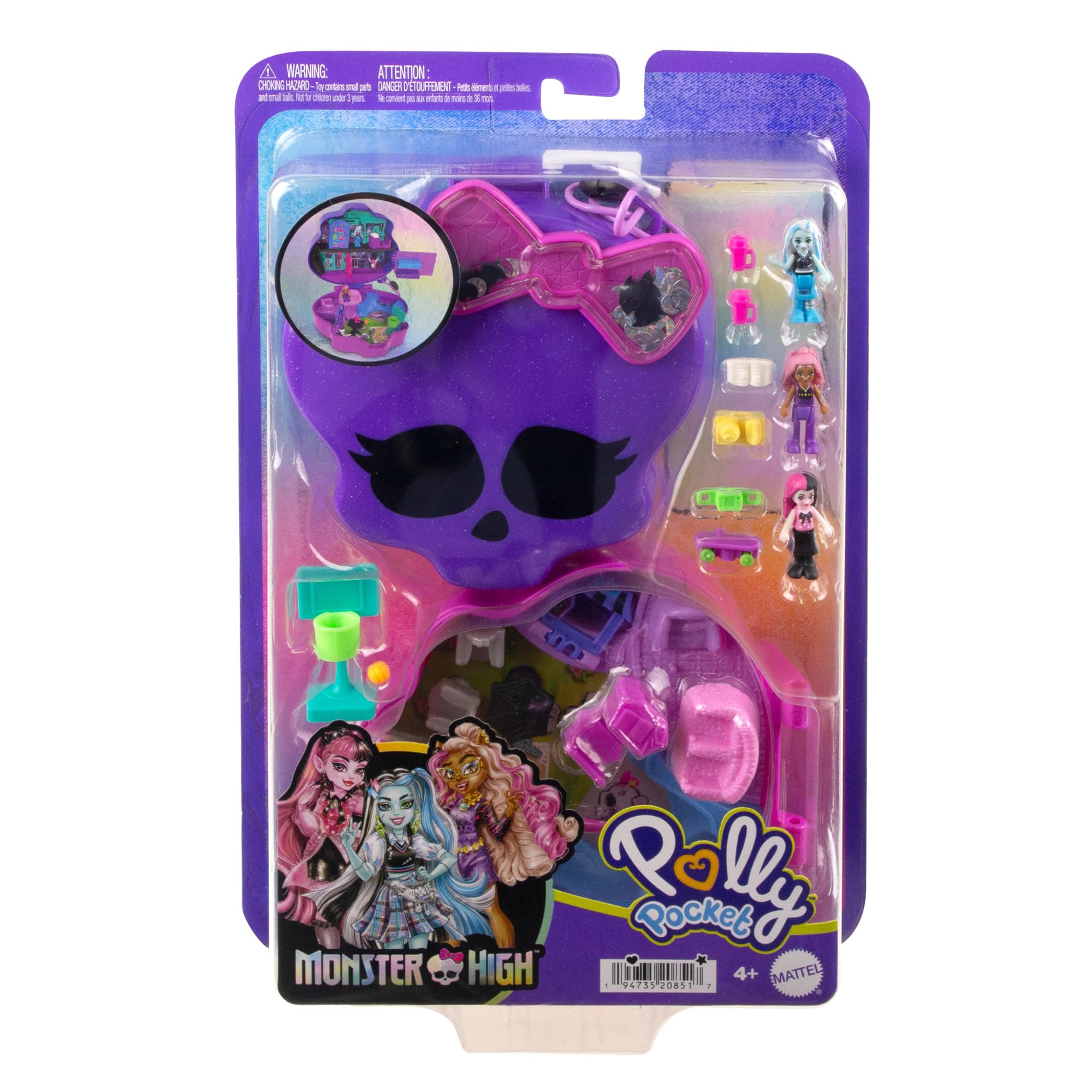 Polly Pocket Monster High Playset with 3 Micro Dolls & 10 Accessories | Ages 4+ 6