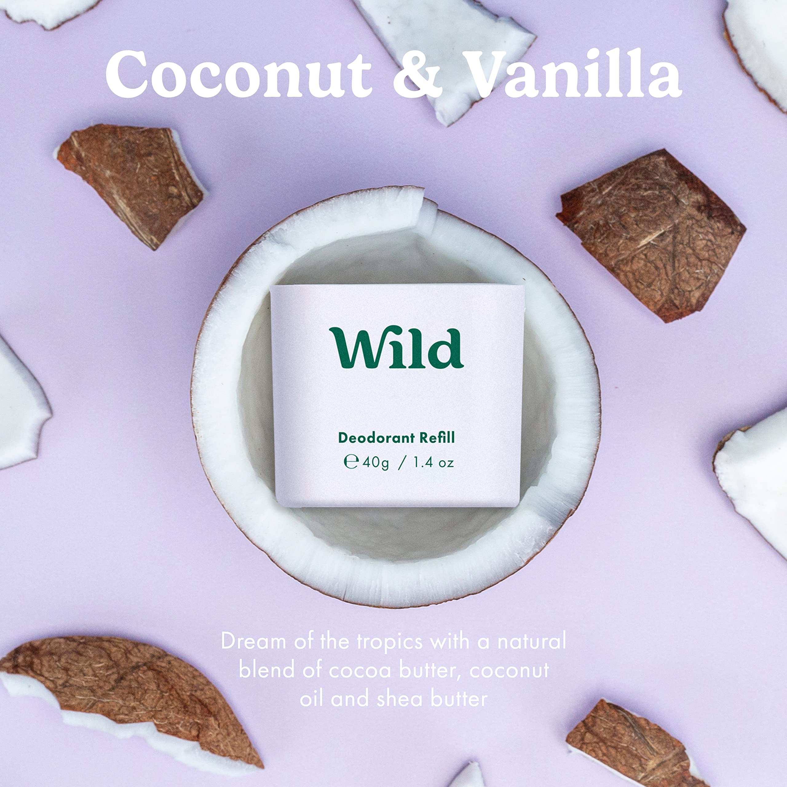 Wild Natural Refillable Deodorant - Coconut & Vanilla Scent | 24H Protection | Vegan 5