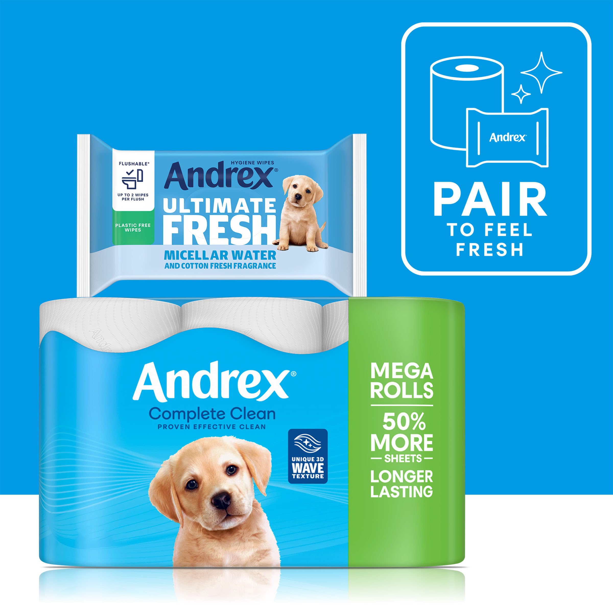 Andrex Complete Clean Toilet Tissues - 12 Mega Rolls (Equals 18 Standard Rolls) | Unscented | Embossed 4