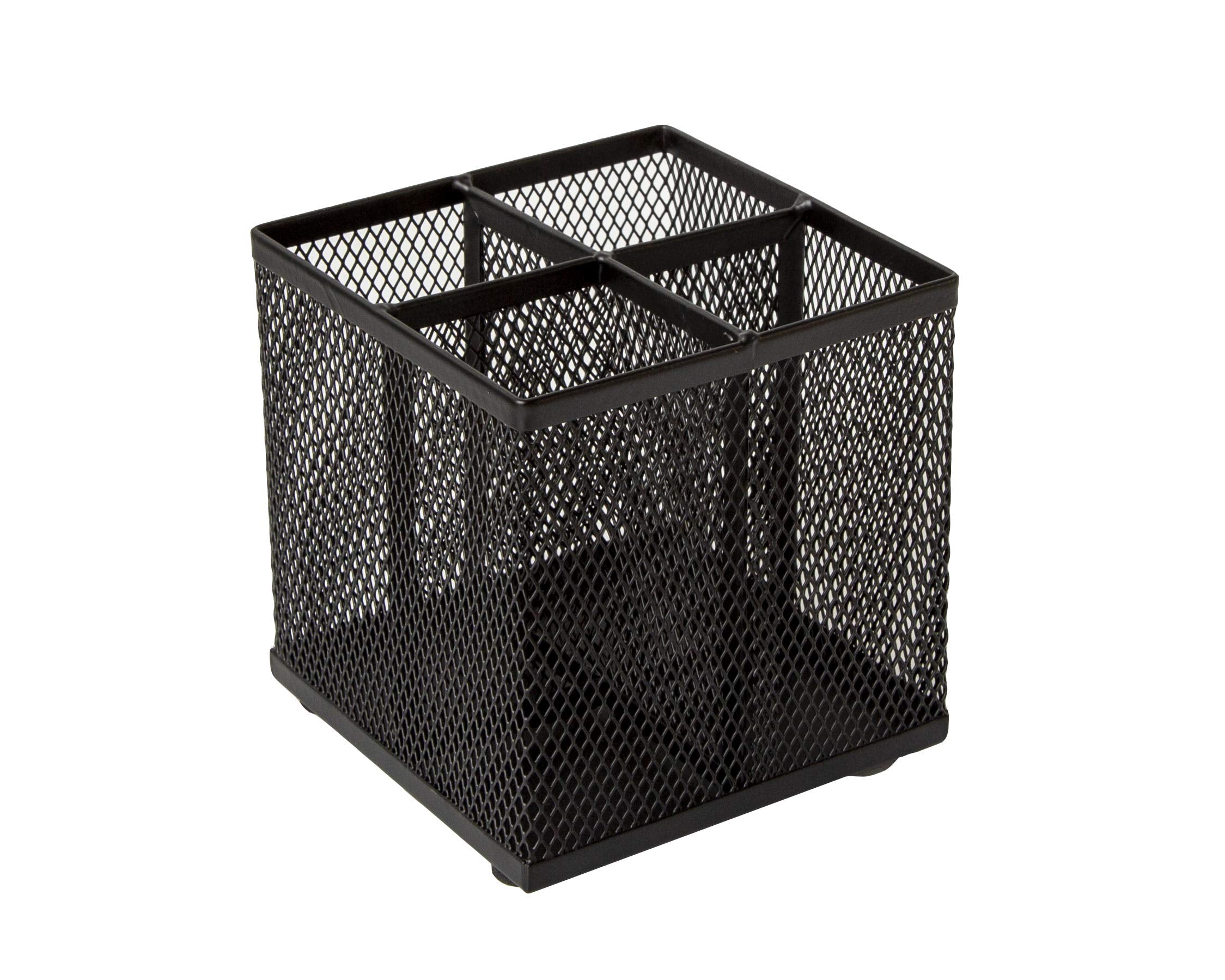 Osco Black Wiremesh Square Pen Pot - 4 Compartments | Steel Construction | 105mm Height