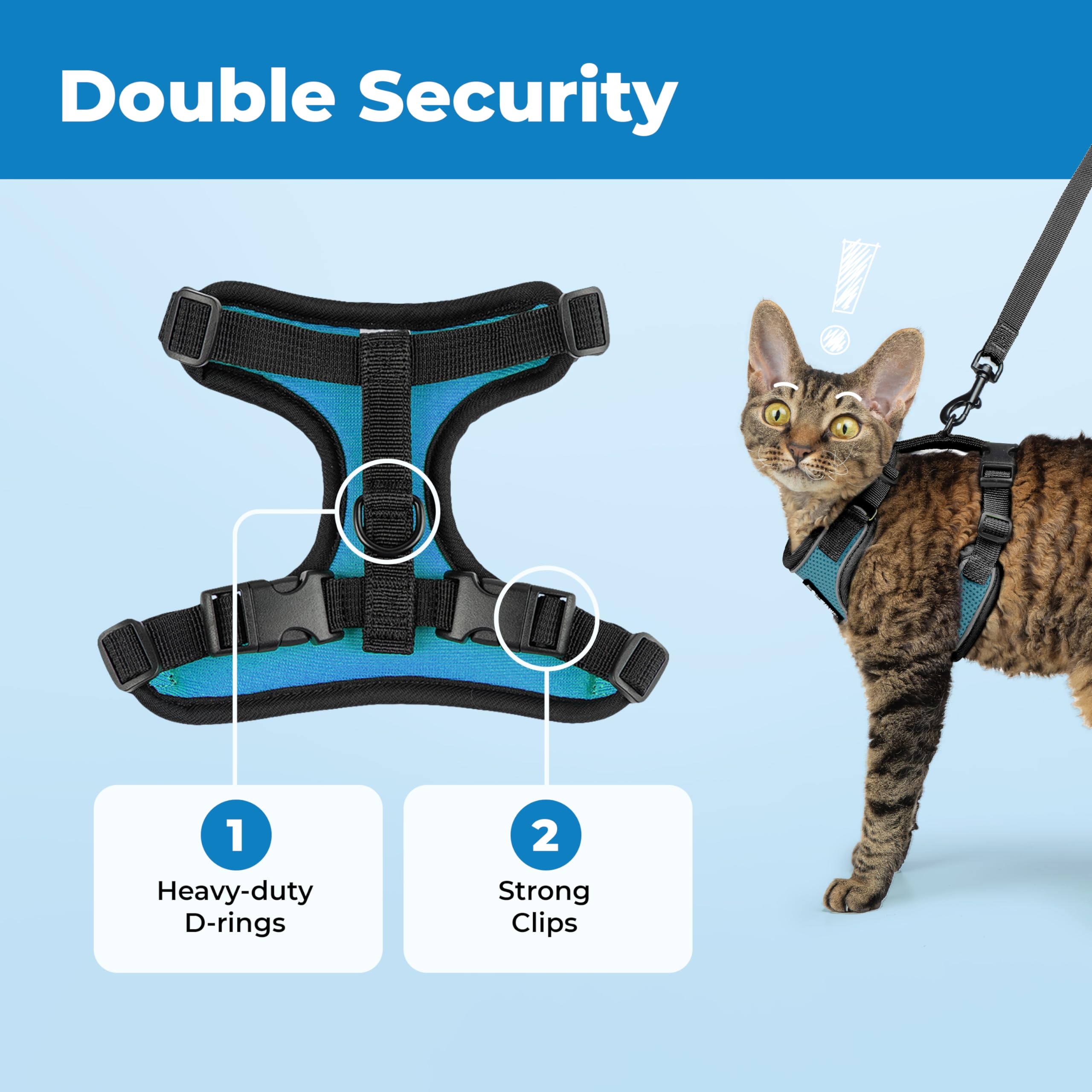 Best Pet Supplies Voyager Escape Proof Cat Harness and Leash Set - Reflective Stitching, Neoprene Handle, 5ft Leash, XXXS, Turquoise 5