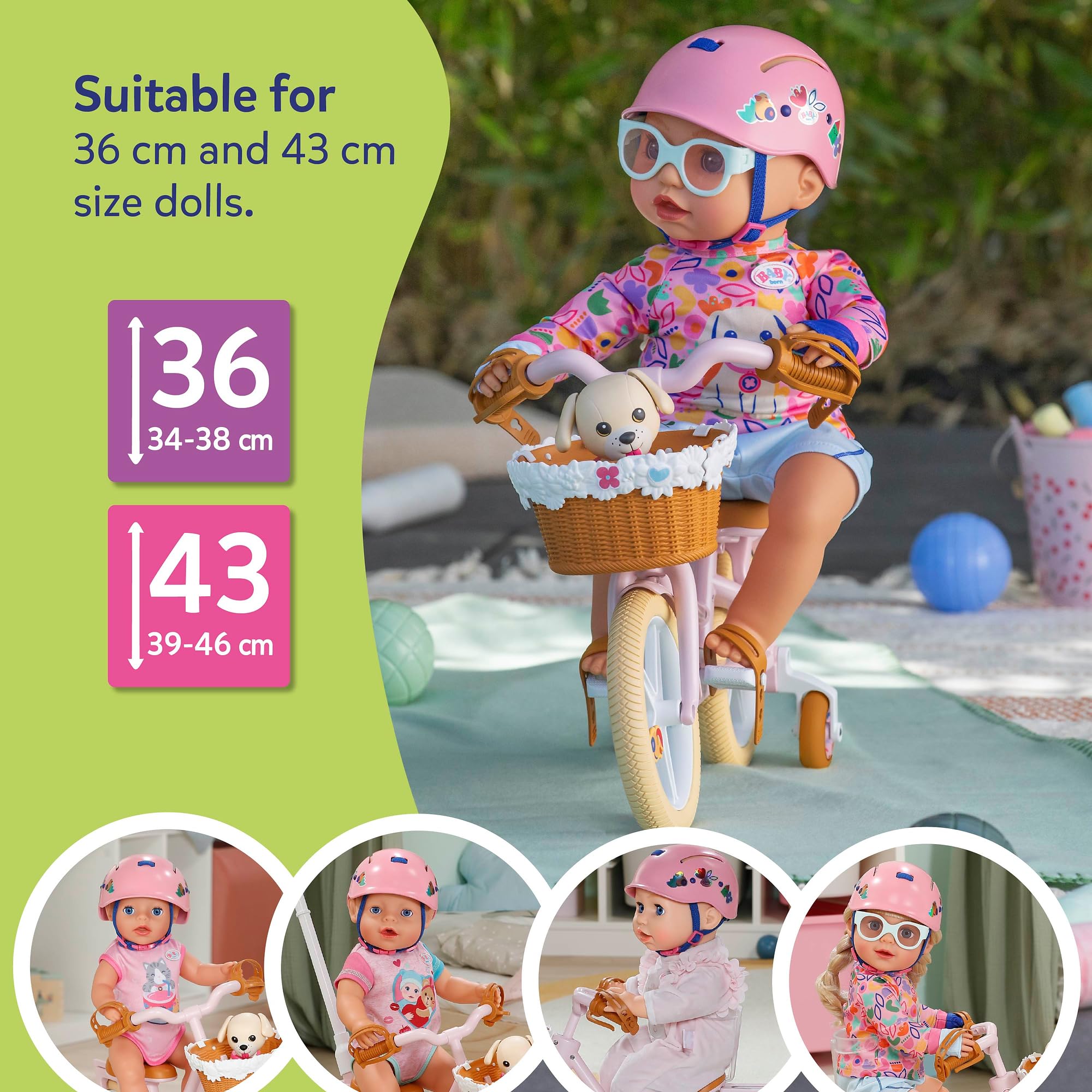 BABY born Doll Bicycle with Lucky Dog Carrier | Height-Adjustable Handle | Brown Plastic 6