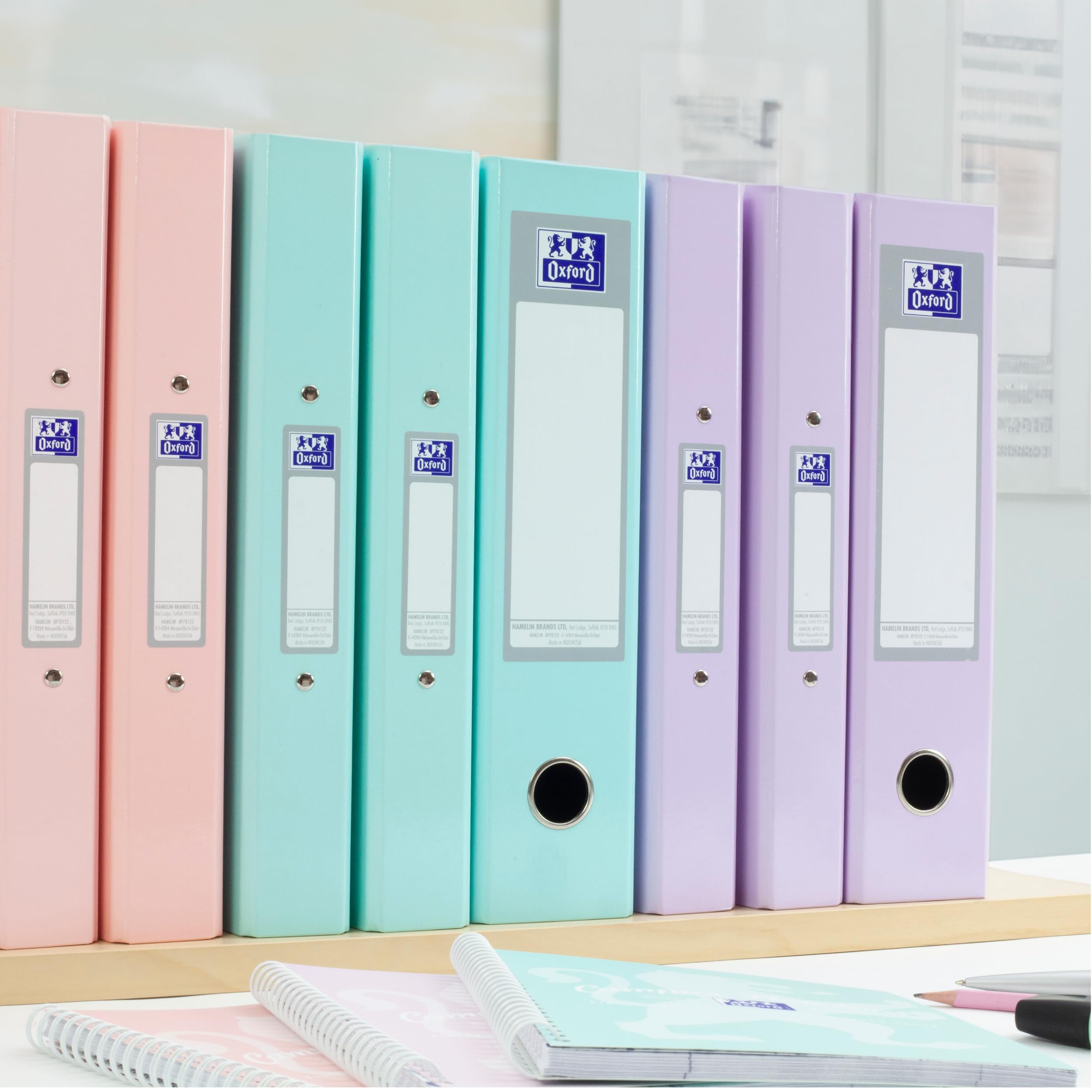 Oxford A4 O-Ring Binder - 40mm Spine, 250 Sheet Capacity, Pack of 3 Pastel Folders 4