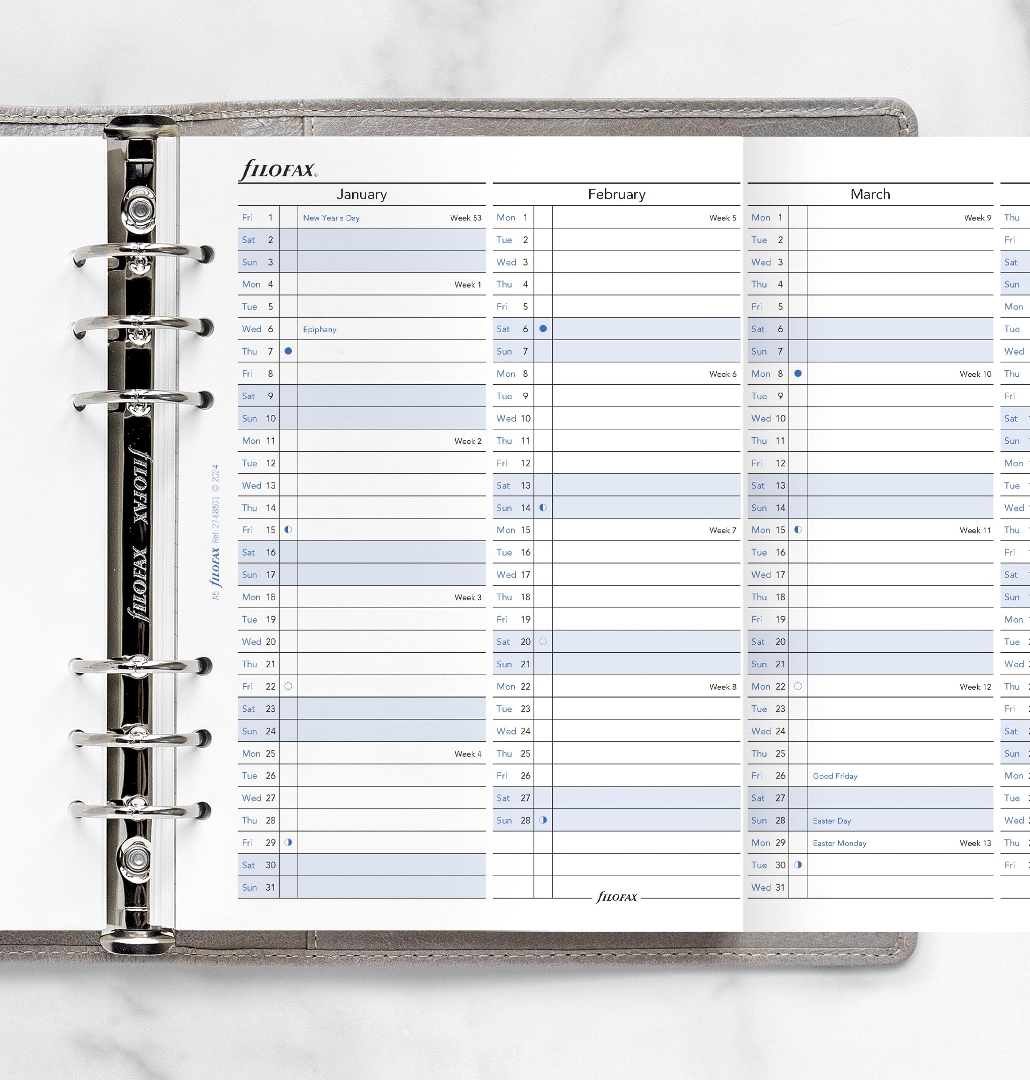 Filofax A5 Vertical Year Planner Refill 2027 | 100gsm Fountain Pen Friendly Paper 2