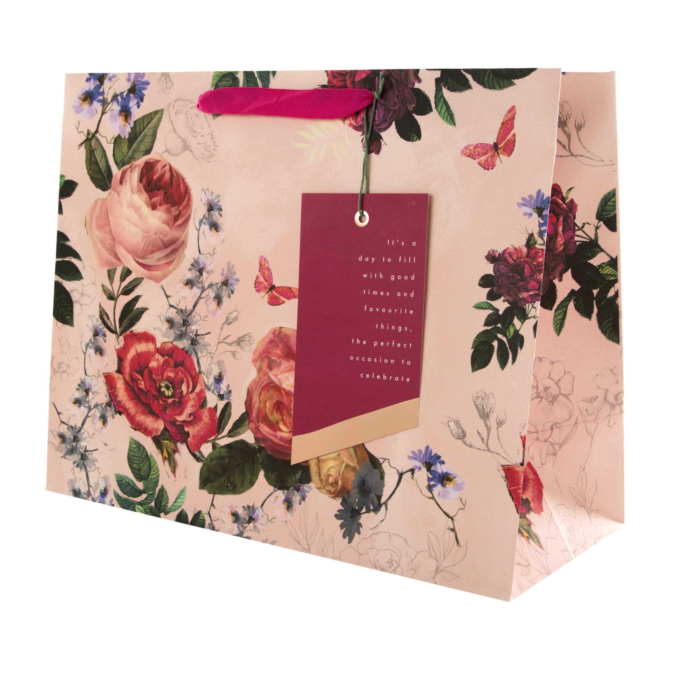 Hallmark Gift Bags - Pack of 3 (Large, Medium, Bottle) | Pink Floral with Rose Gold Foil 5