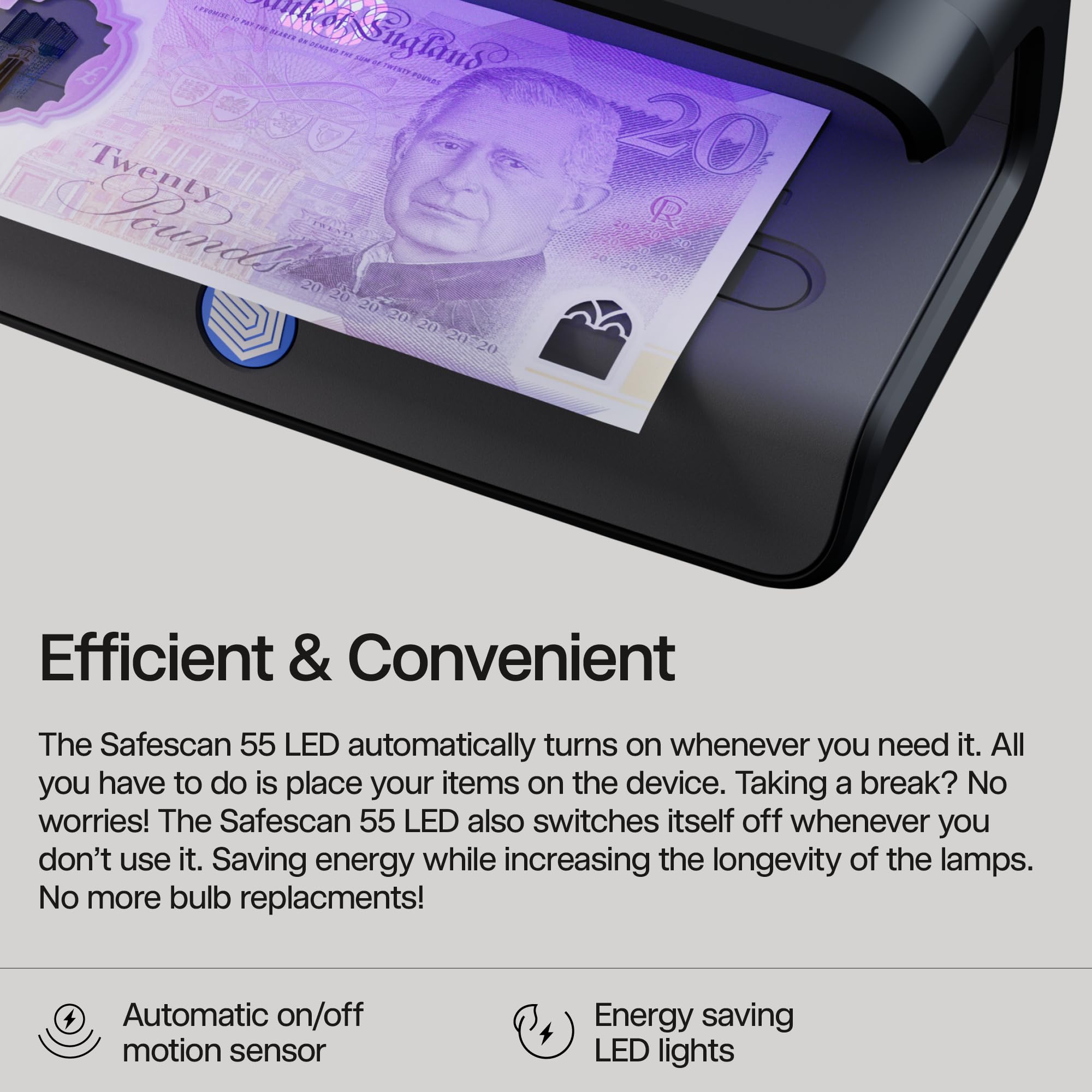 Safescan 55 LED Counterfeit Detector with Ultra-Bright UV Light | Global Currency Support | USB-C 3