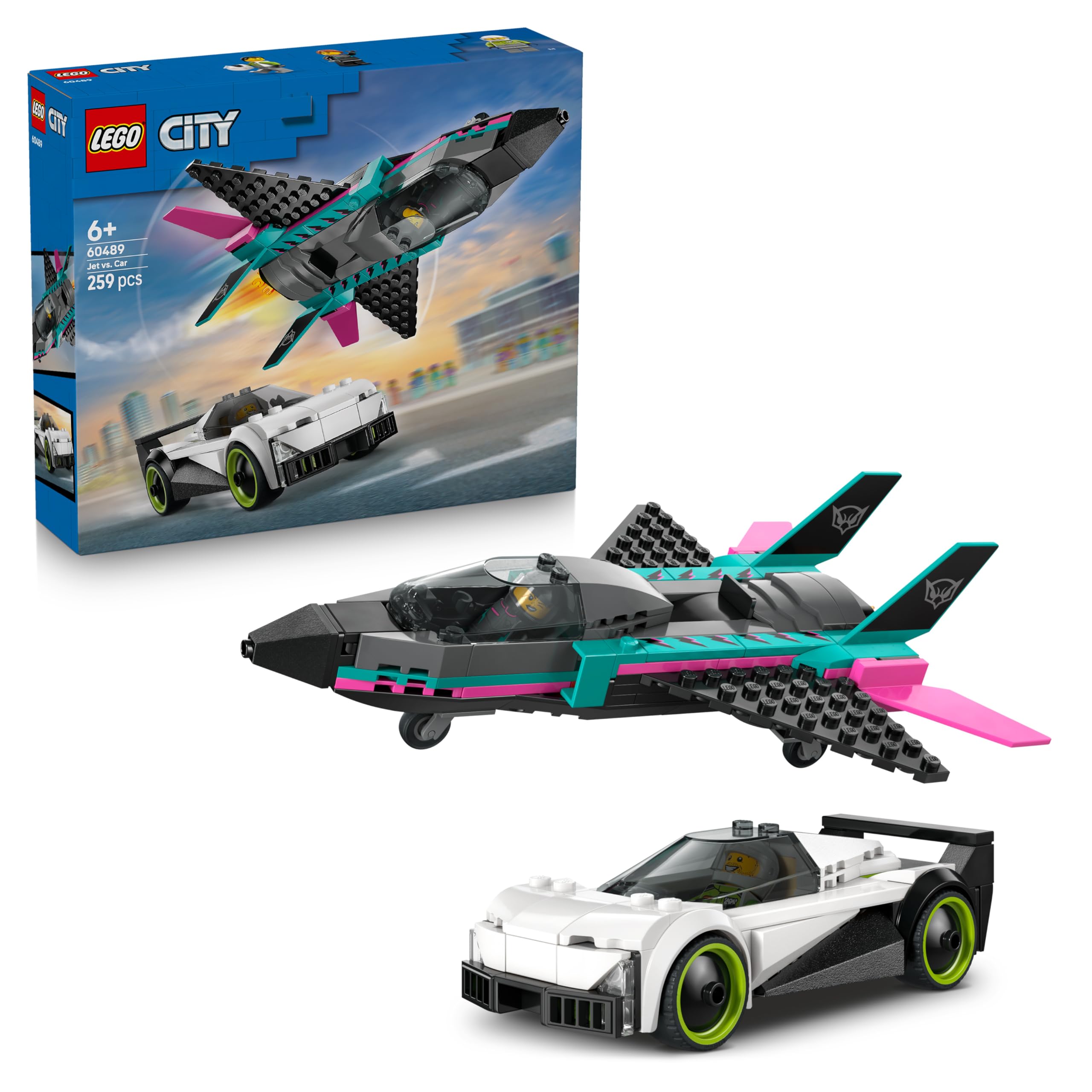 LEGO City Jet vs. Car 60489 Building Set with Supercar, Jet Plane, Pilot & Driver Minifigures | Ages 6+