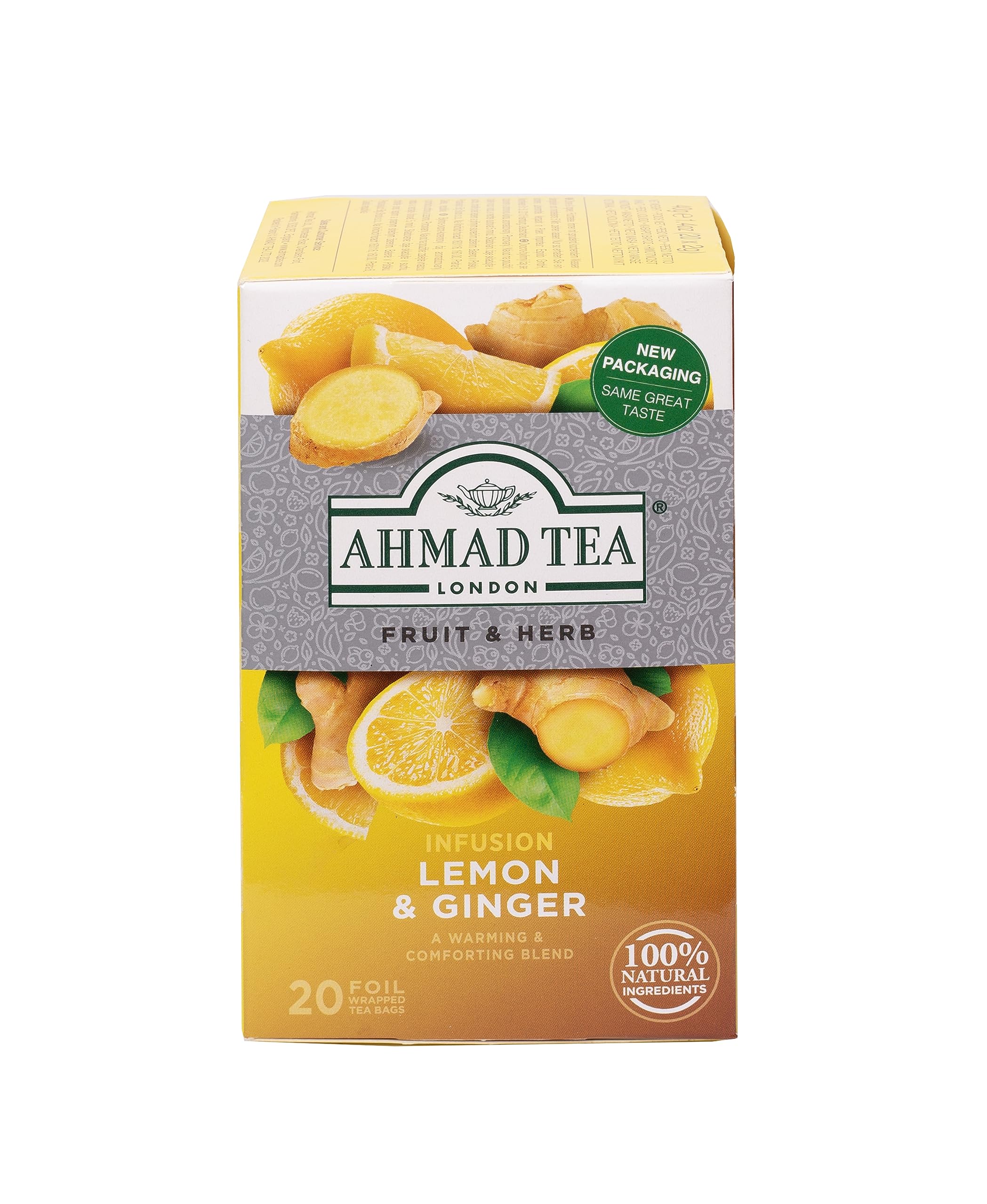 Ahmad Tea Zitrone &amp; Ingwer, Früchte- und Kräutertee - 20 einzeln in Folie verpackte Teebeutel