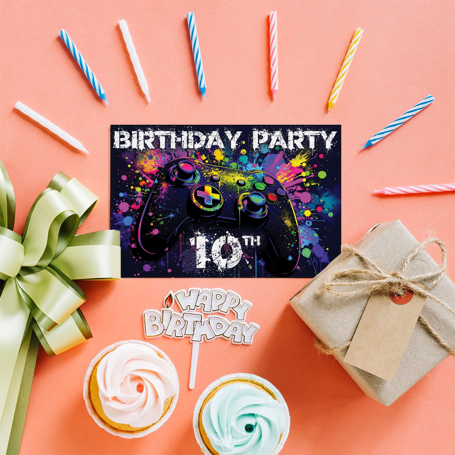 Stuff4 10th Birthday Video Gamer Invitations - 20 Pack A6 Folding Cards with Envelopes