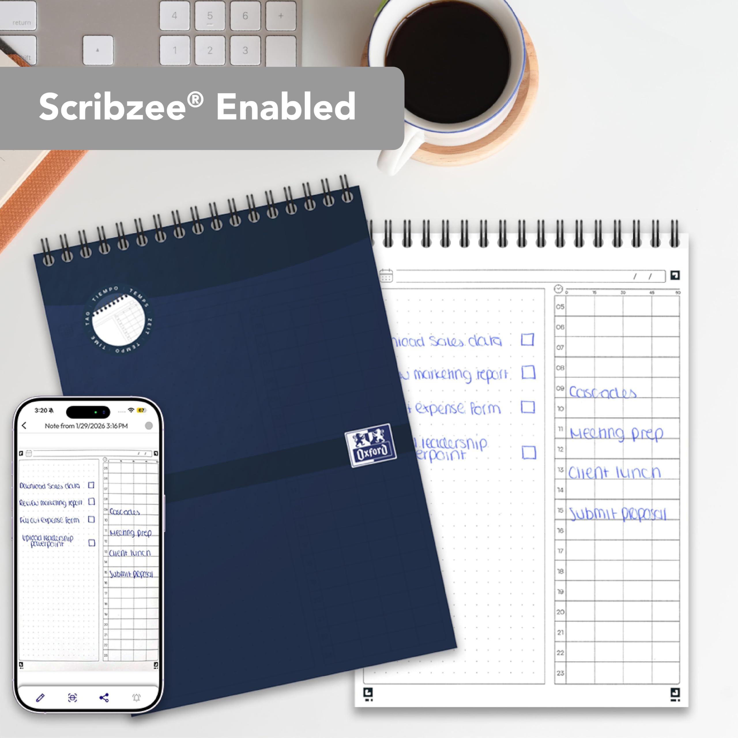 Oxford Task Manager To Do List Notebook - Wirebound A5 Planner, 140 Pages, Navy/White 4