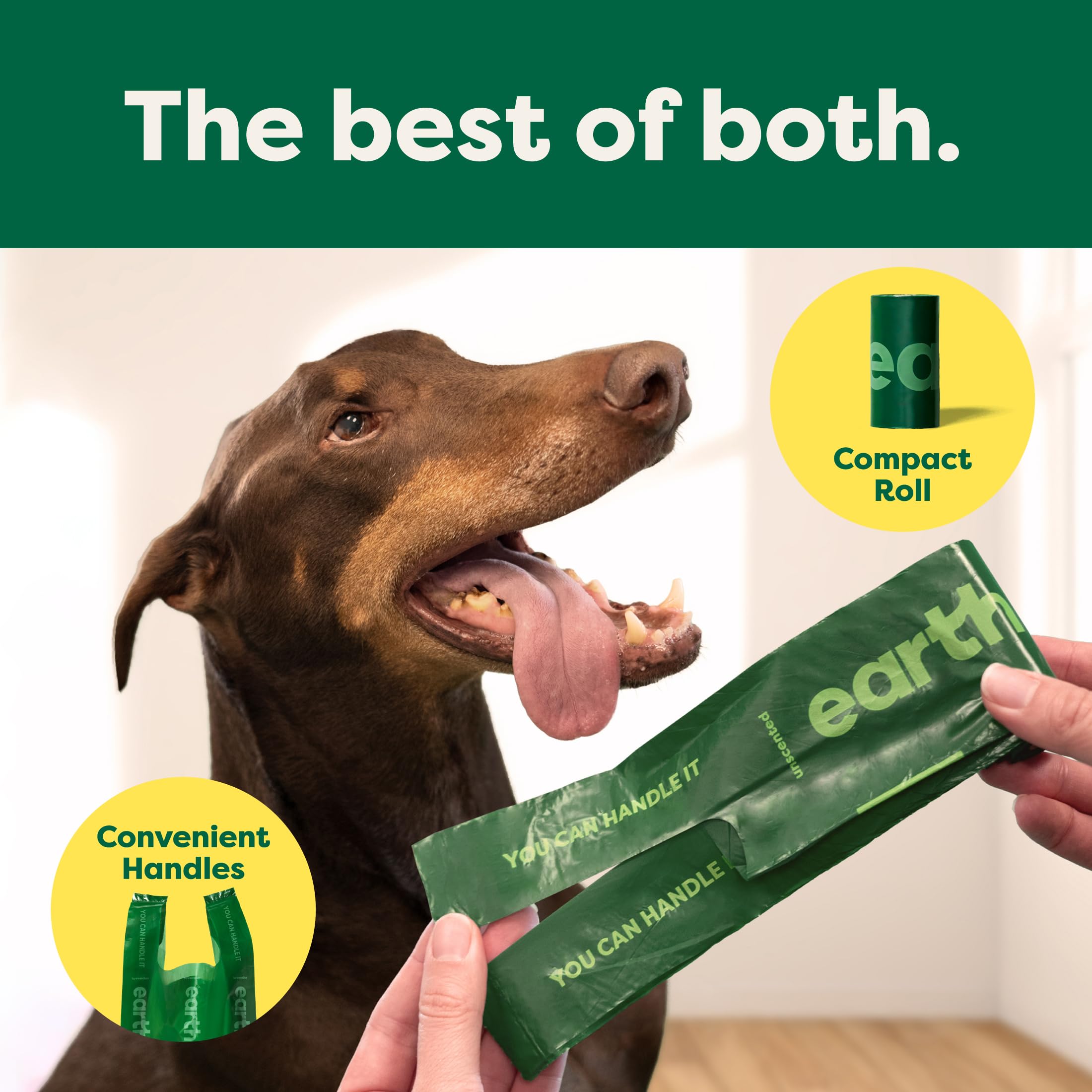 Earth Rated Dog Poop Bags with Tie Handles on Refill Rolls - 105 Count, Lavender Scent, Green