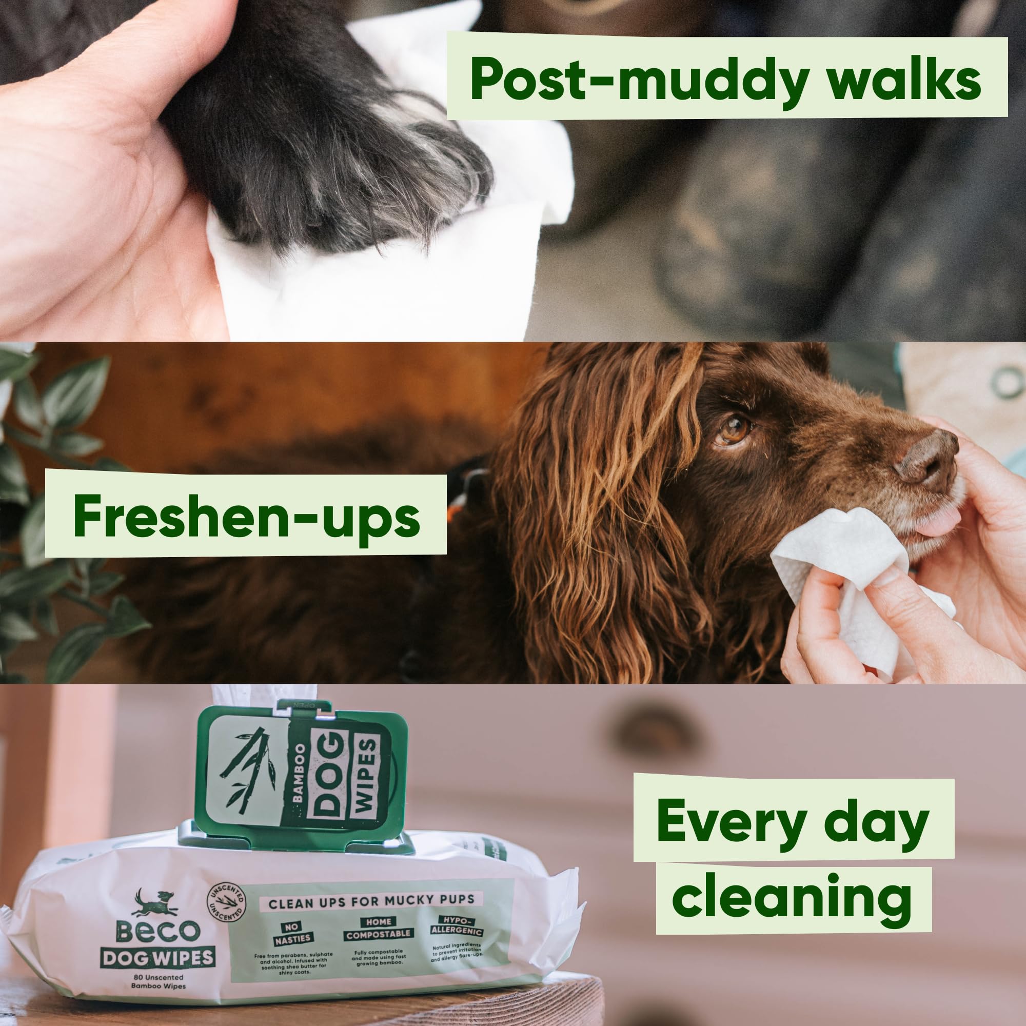 Beco Dog Wipes - Coconut Scented, Hypoallergenic, 80 Count Pack 8