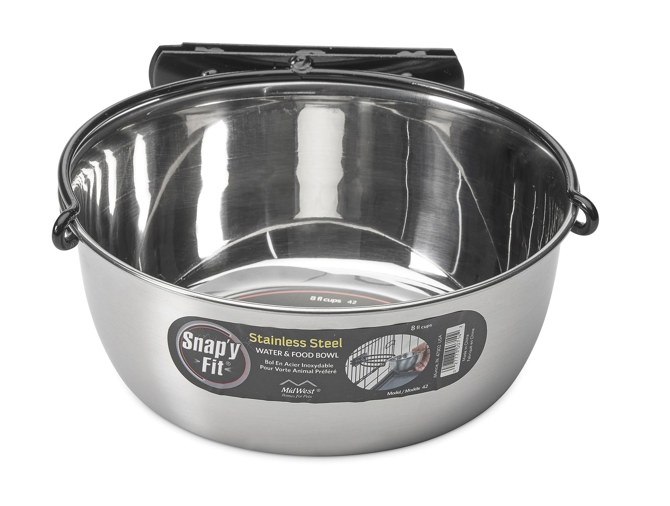MidWest Homes for Pets Snap'y Fit Stainless Steel Crate Bowl - 2L Capacity | Rust Resistant | Dishwasher Safe 6